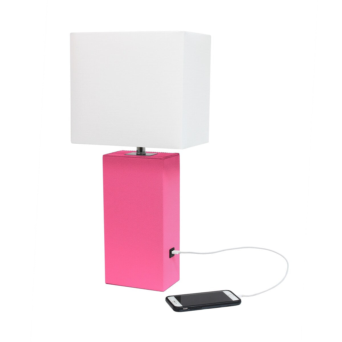 Elegant Designs 21 Modern Leather Wrapped Table Lamp with USB Port, With LED Bulb