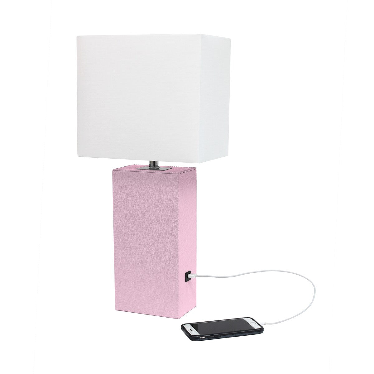 Elegant Designs 21 Modern Leather Wrapped Table Lamp with USB Port, With LED Bulb