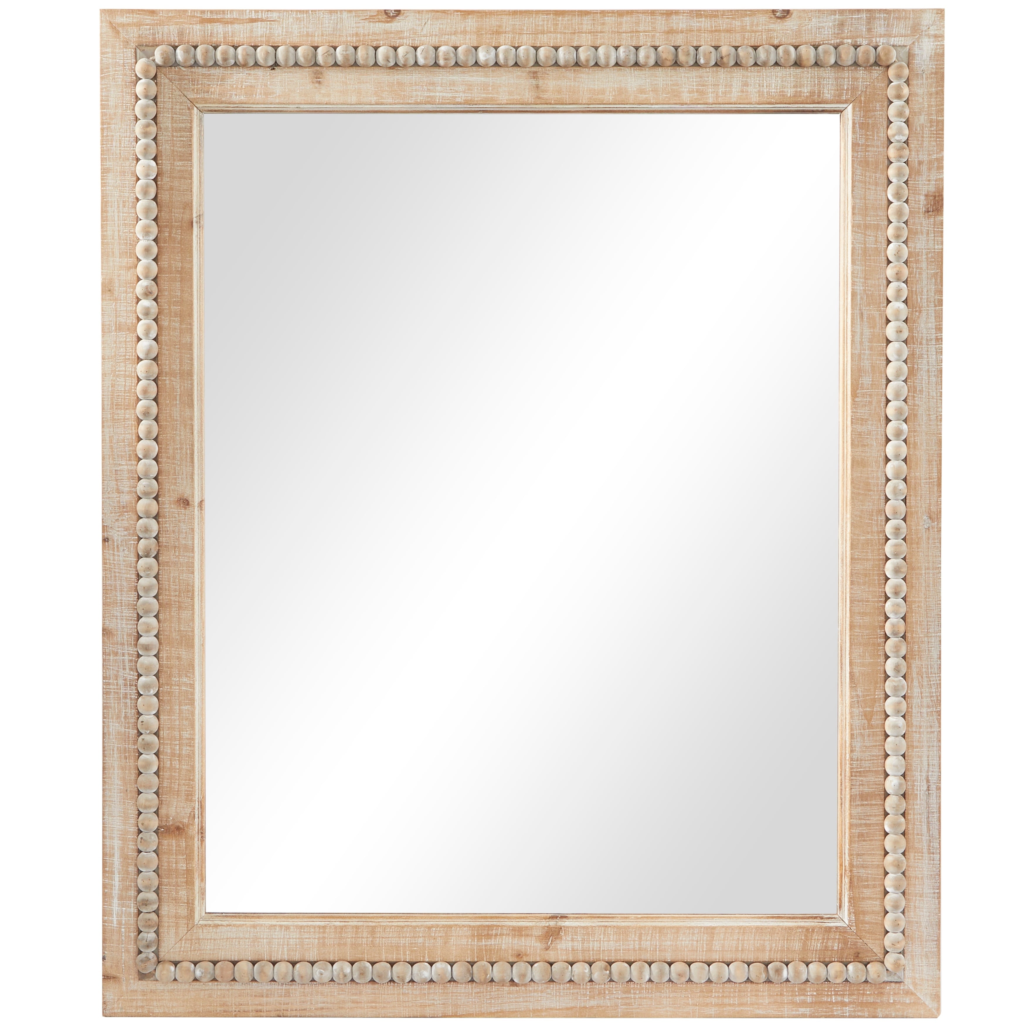 Wood Distressed Wall Mirror with Beaded Detailing - Light Brown or Brown - Roche River Decor