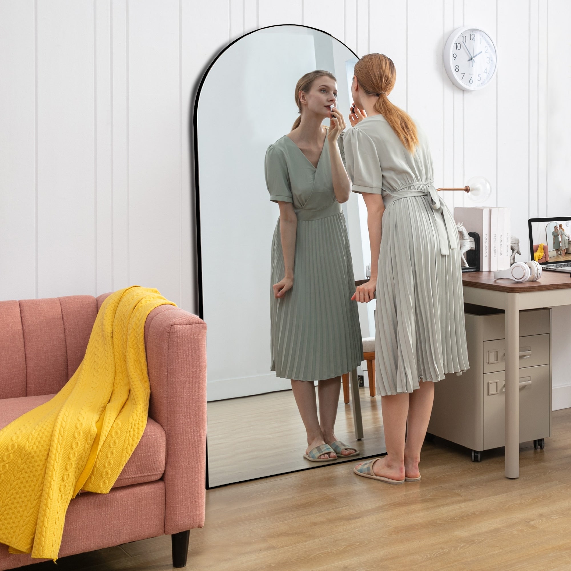 Modern Large Arched Mirror Full Length Floor Mirror with Stand