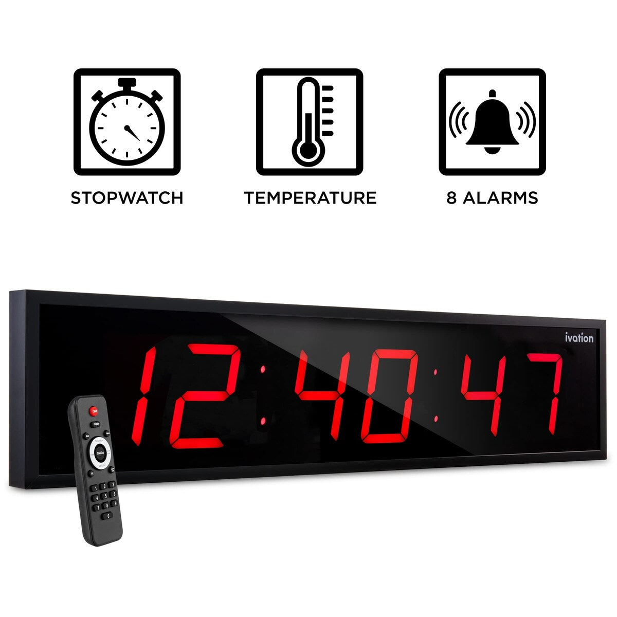 Ivation Large Digital Wall Clock, LED Display W/Timer