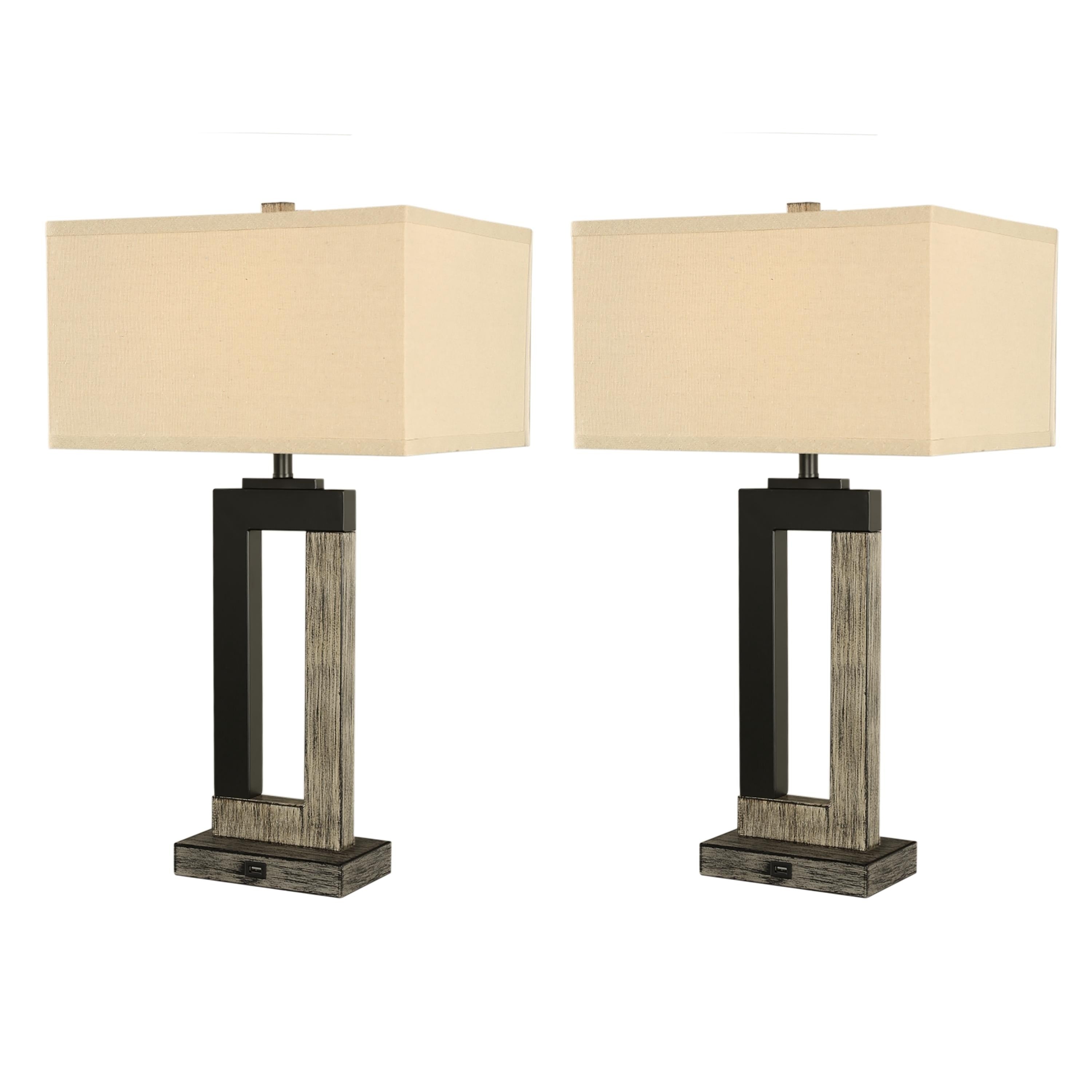 25.9 Rectangle Cotton Shade Wood Table Lamps Set of 2