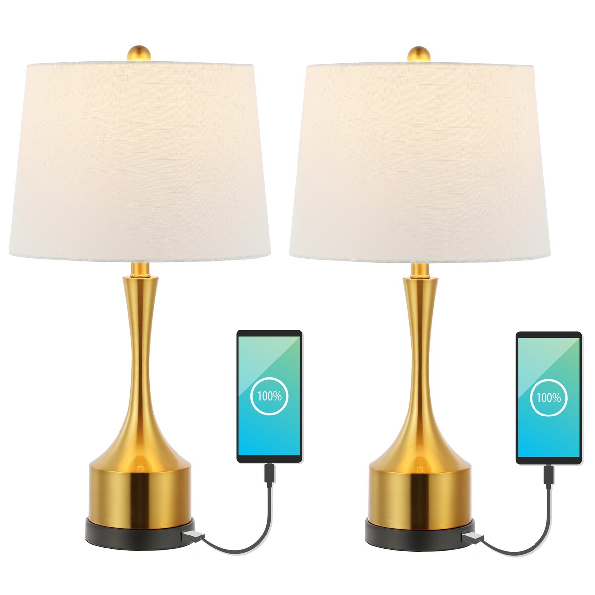 Colton 26 Classic French Country Iron LED Table Lamp with USB Charging Port, Brass Gold (Set of 2) by JONATHAN Y