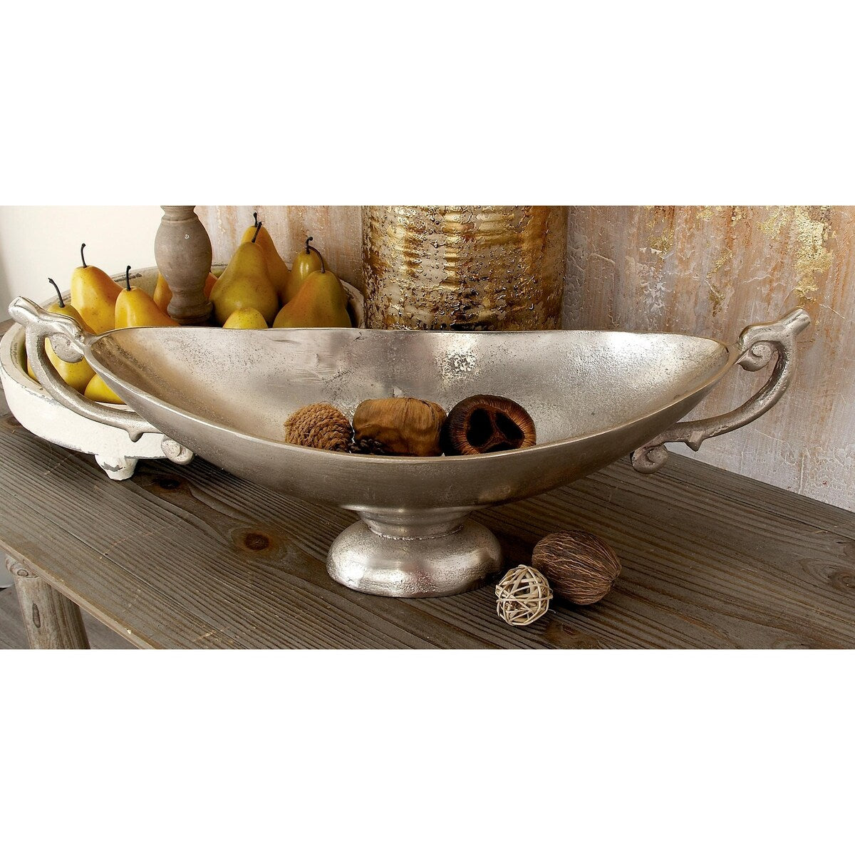 Aluminum Metal Decorative Decorative Bowl with Handles - Silver - Roche River Decor