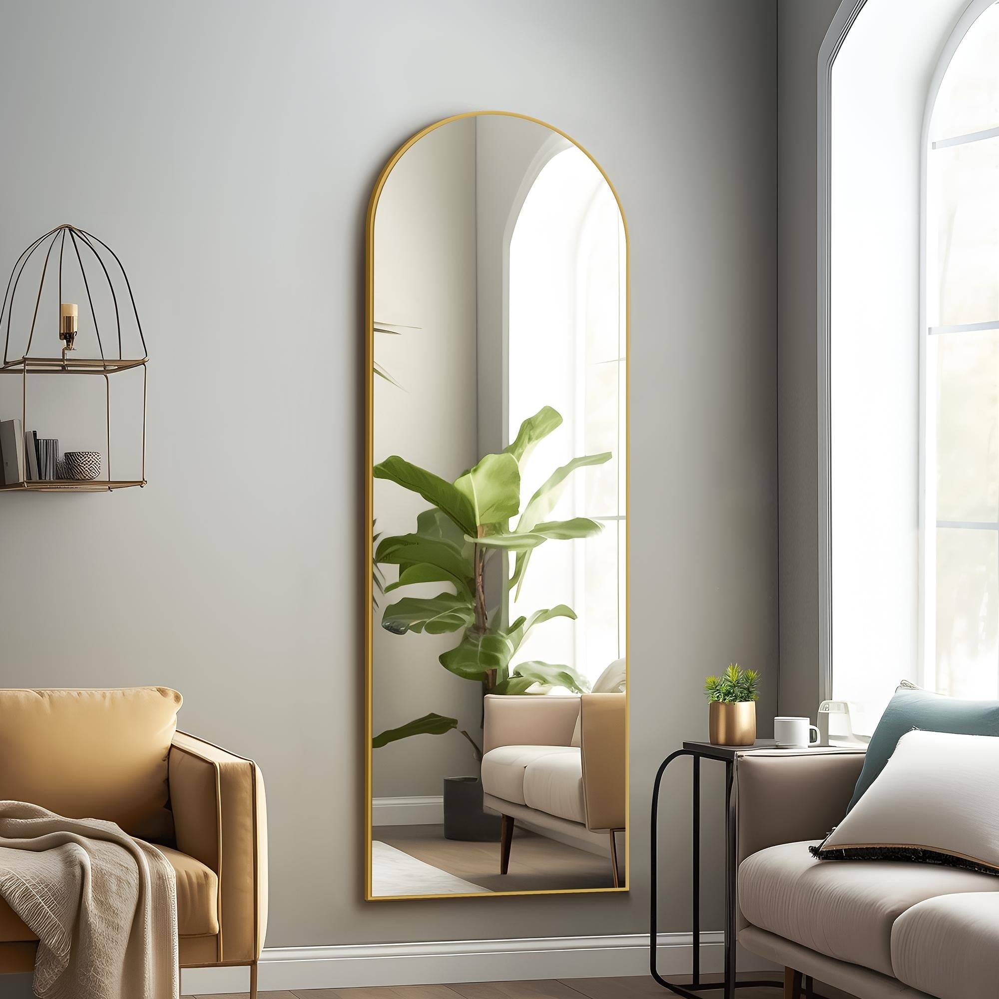 Modern Arched Mirror Full-Length Floor Mirror with Stand