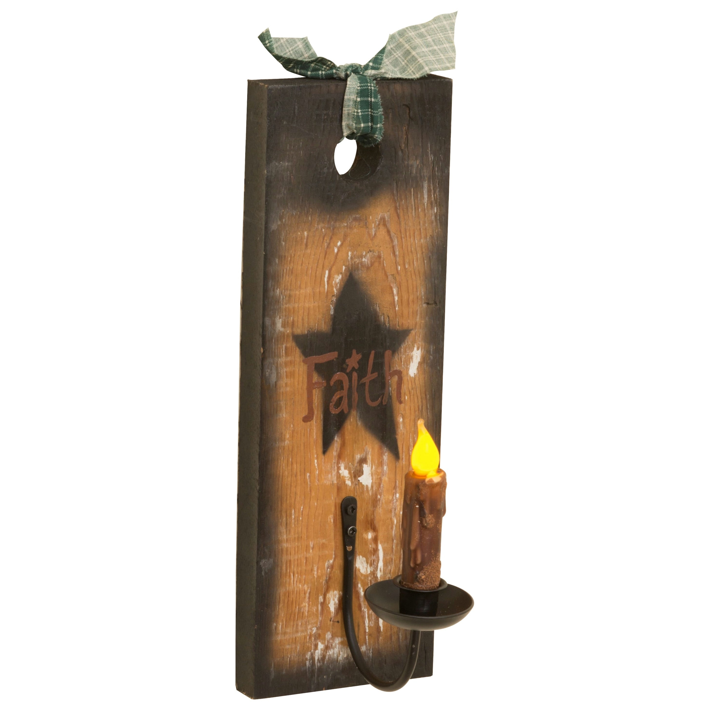 Farmhouse Square Barnwood Sconce with Flameless Candle