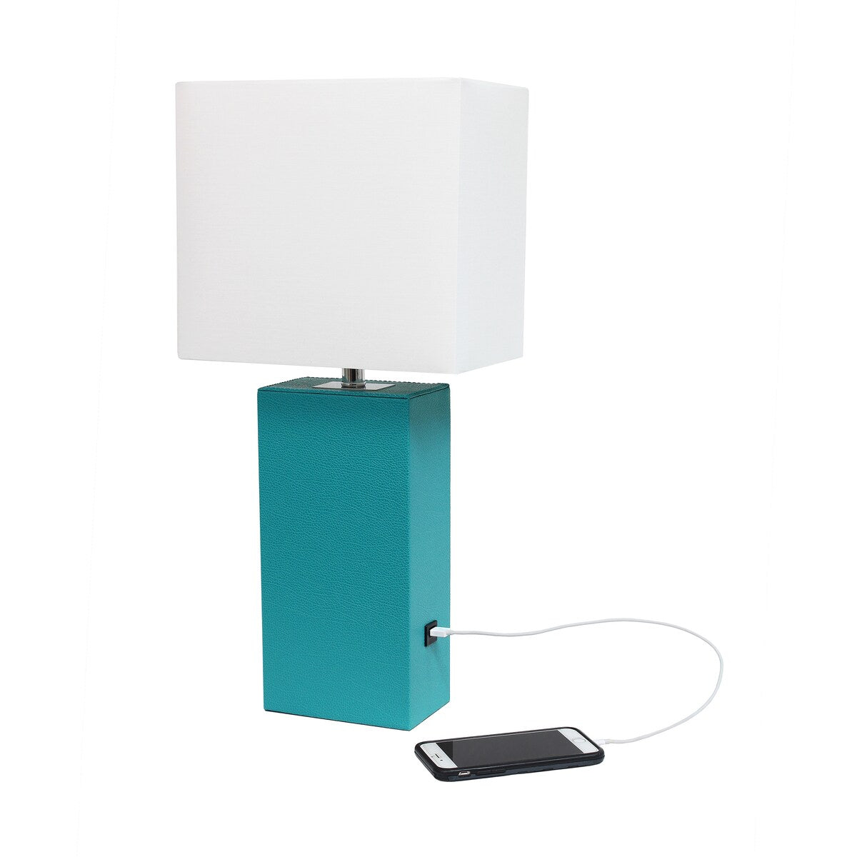 Elegant Designs 21 Modern Leather Wrapped Table Lamp with USB Port, With LED Bulb