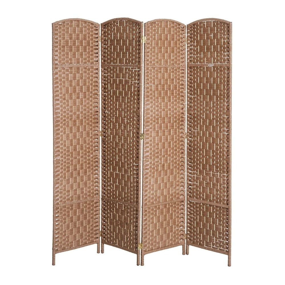 HomCom 6' Tall Wicker Weave Four Panel Room Divider Privacy Screen - Natural Blonde Wood