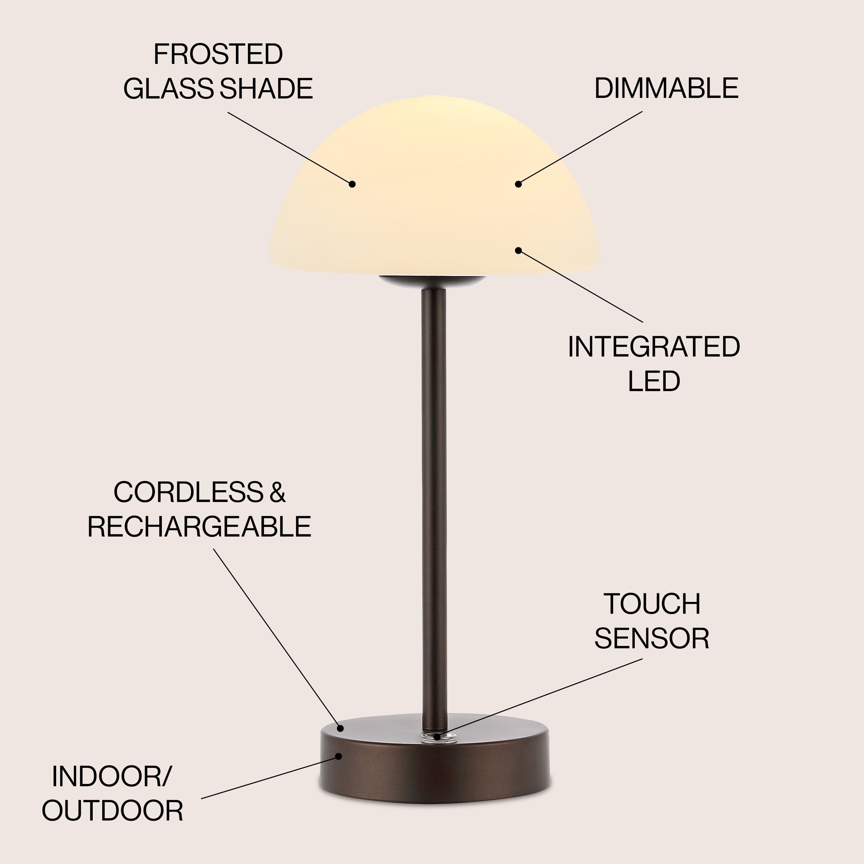 Carson 12.5 Modern Minimalist Iron Wireless Rechargeable Integrated LED Table Lamp, Nickel/White by JONATHAN Y