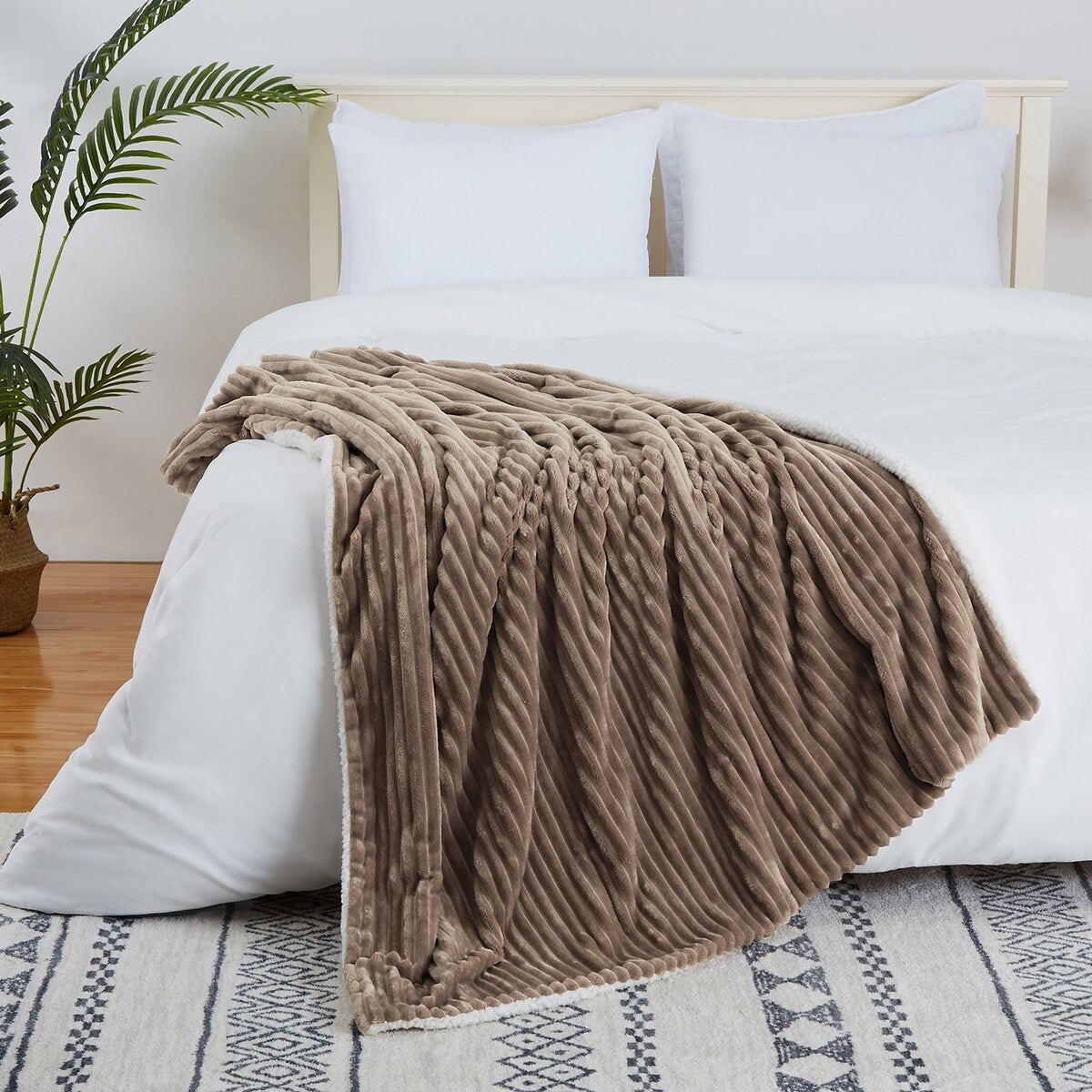 50” x 60” Sherpa Flannel Throw Blanket, Soft Brown Fluffy Throw Blanket