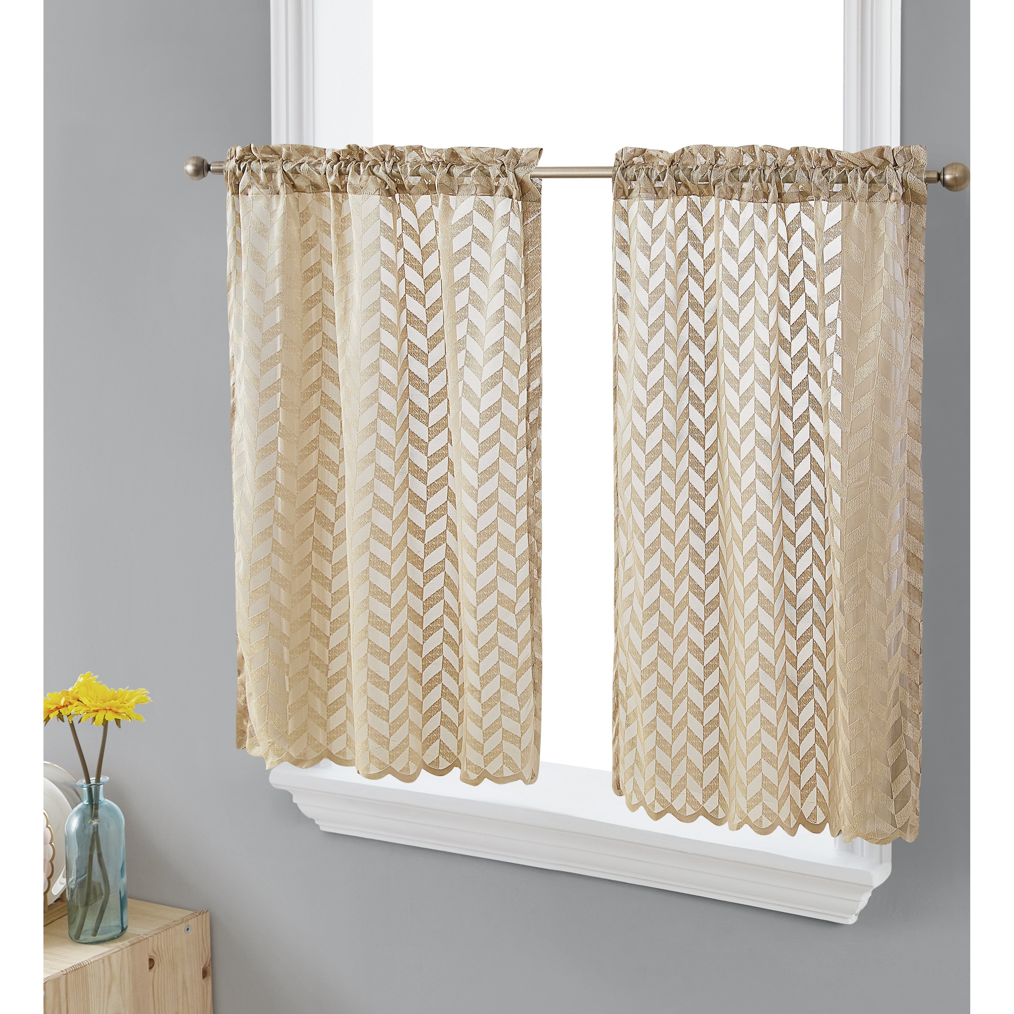 HLC.me Herringbone Lace Sheer Kitchen Cafe Curtain Tiers Swags Valance for Small Windows & Bathroom