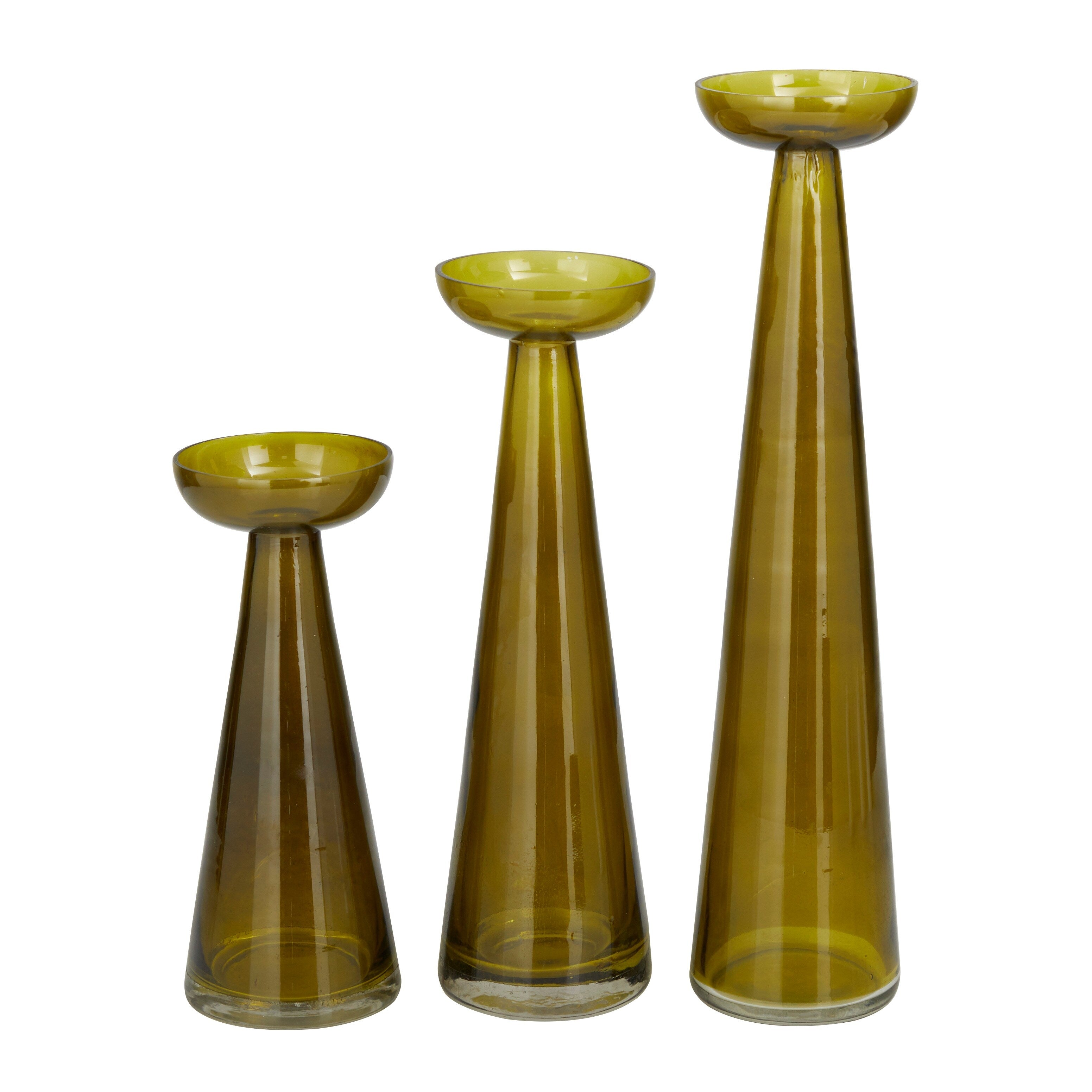 Gold, Clear, Green or Red Glass Pillar Candle Holder (Set of 3) - S/3 15, 12, 9H