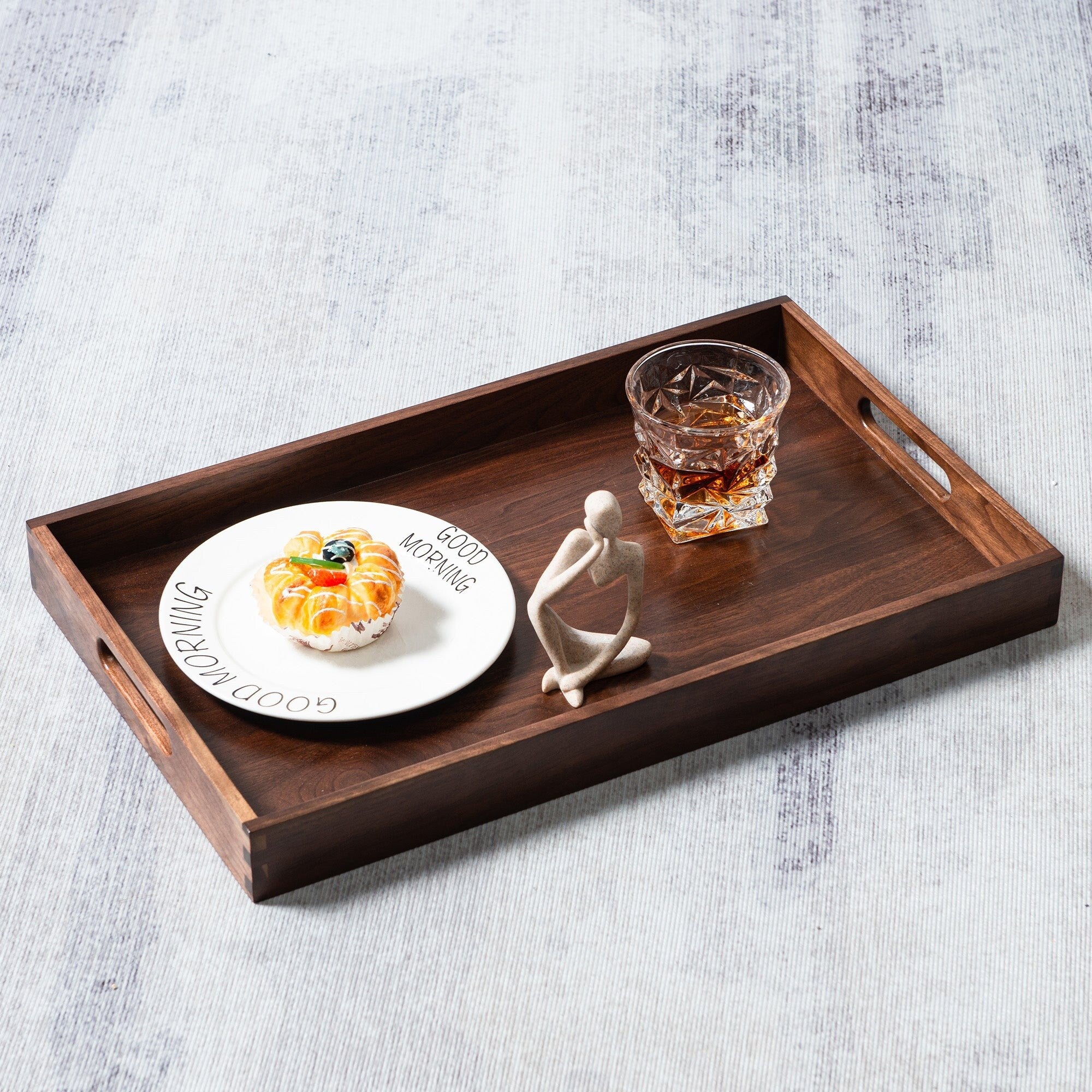 Rectangle Black Walnut Wood Serving Tray Ottoman Tray