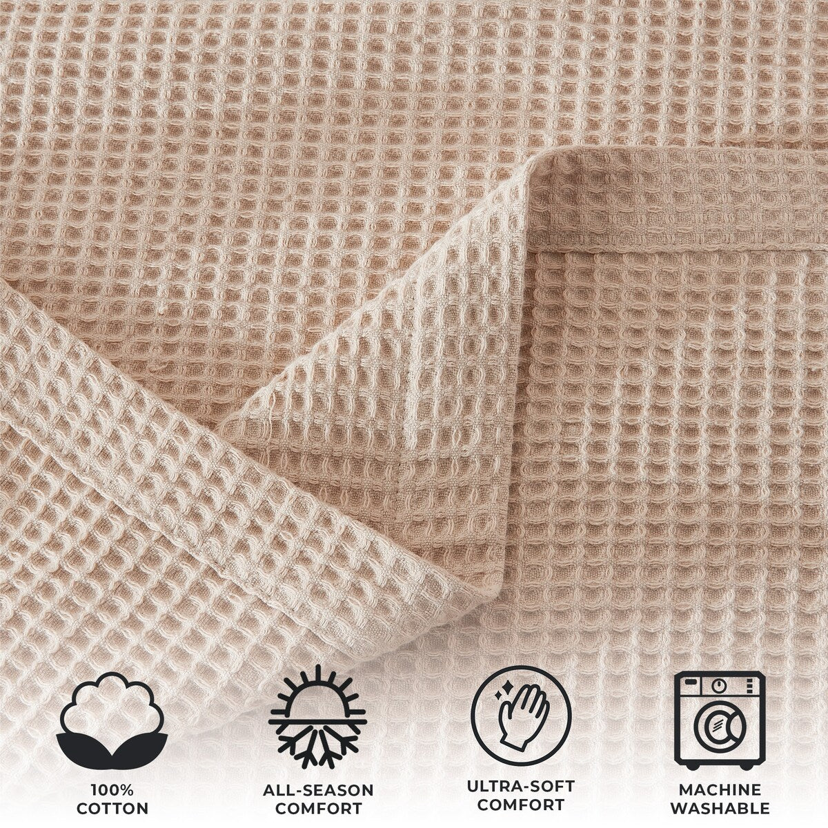 Linery & Co. 100% Cotton All-Season Lightweight Waffle Weave Knit Throw Blanket