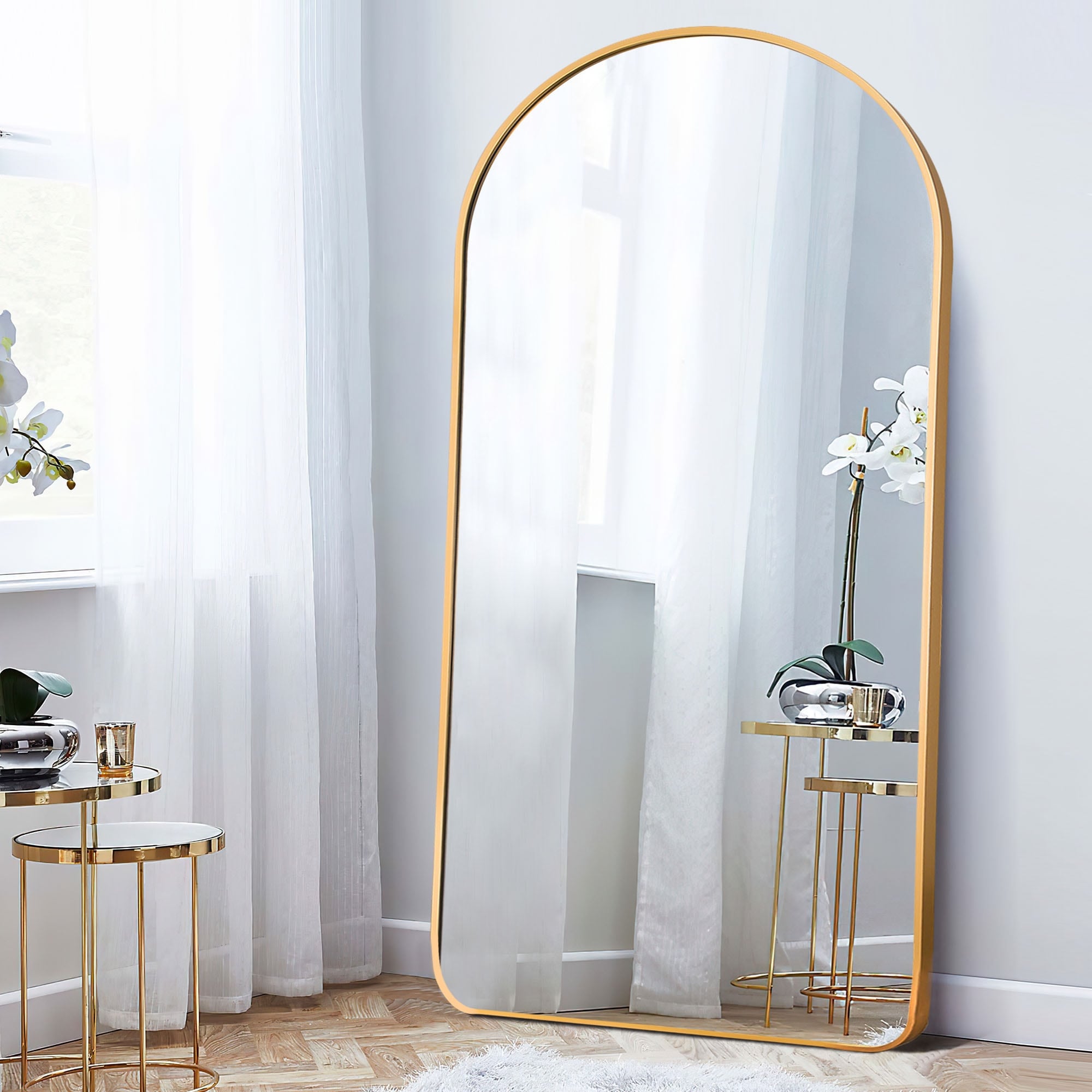 Arched Metal Full-length Standing Floor Mirror