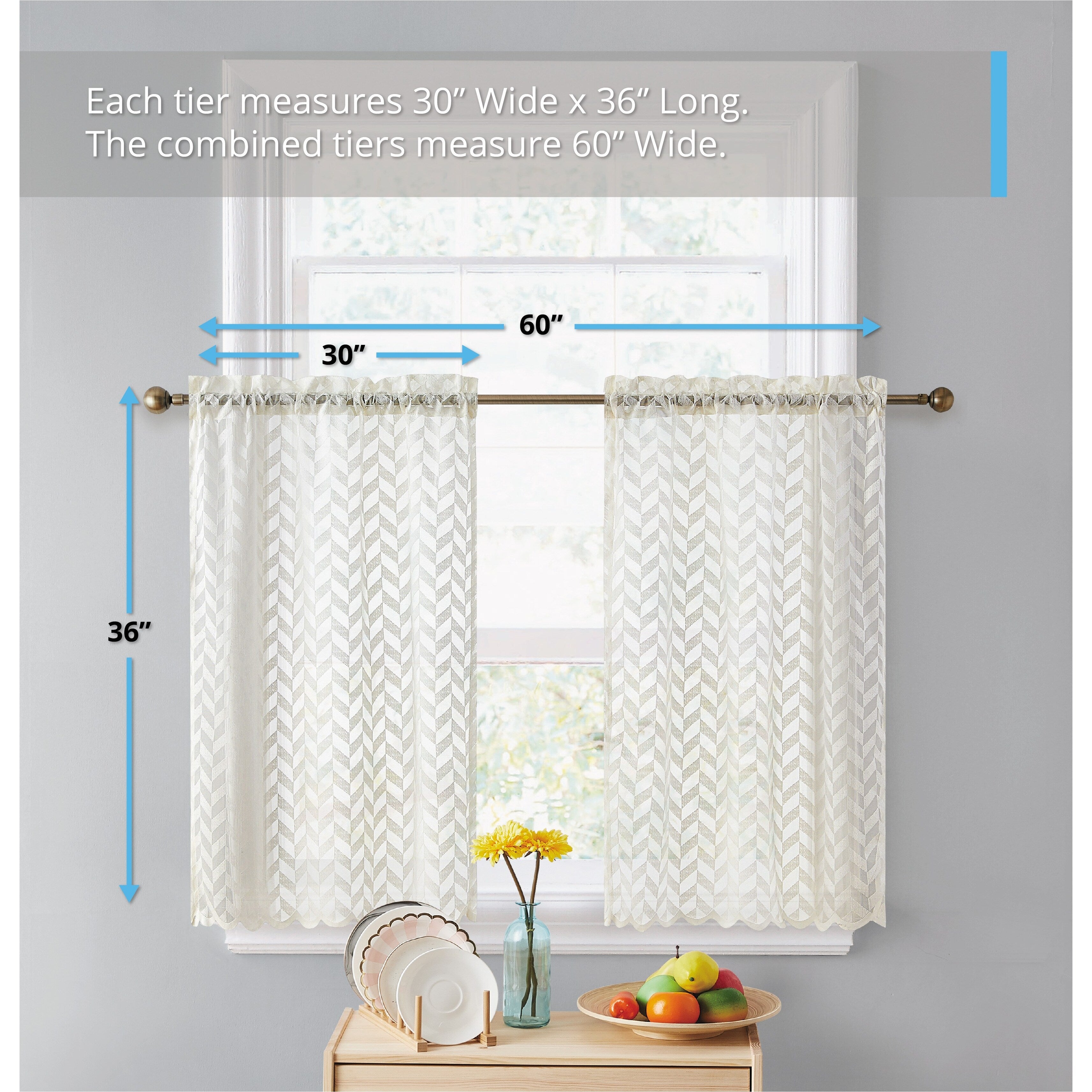 HLC.me Herringbone Lace Sheer Kitchen Cafe Curtain Tiers Swags Valance for Small Windows & Bathroom