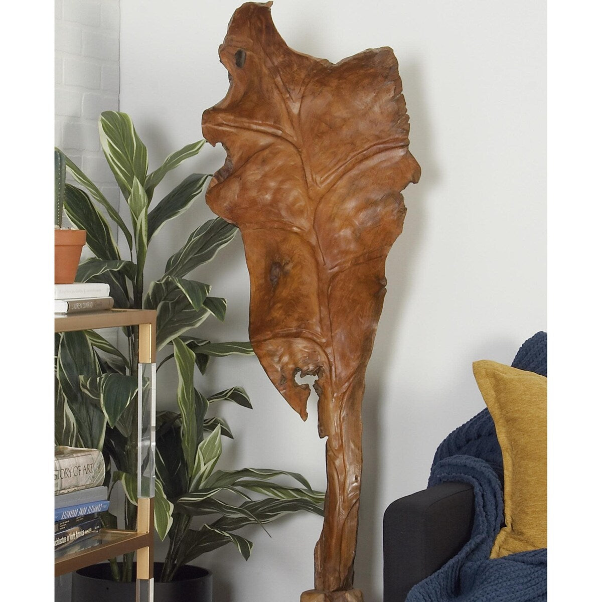 Teak Wood Leaf Handmade Live Edge Decorative Sculpture - Brown - Roche River Decor