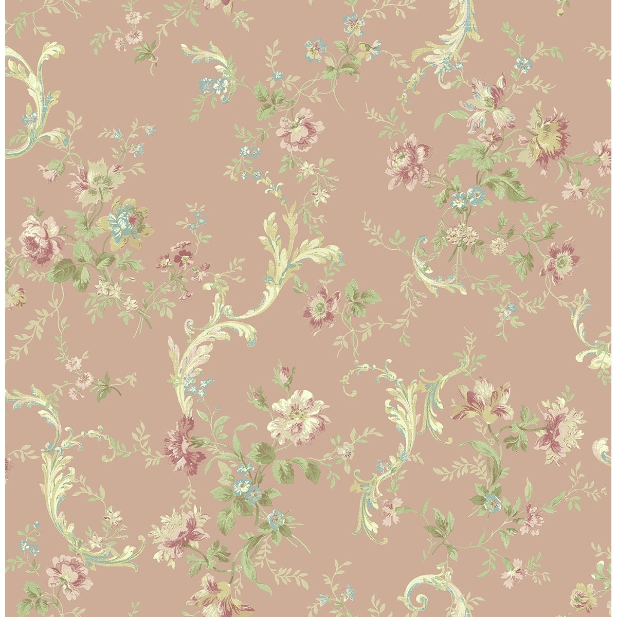 Seabrook Designs Keely Floral Scrolls Unpasted Wallpaper