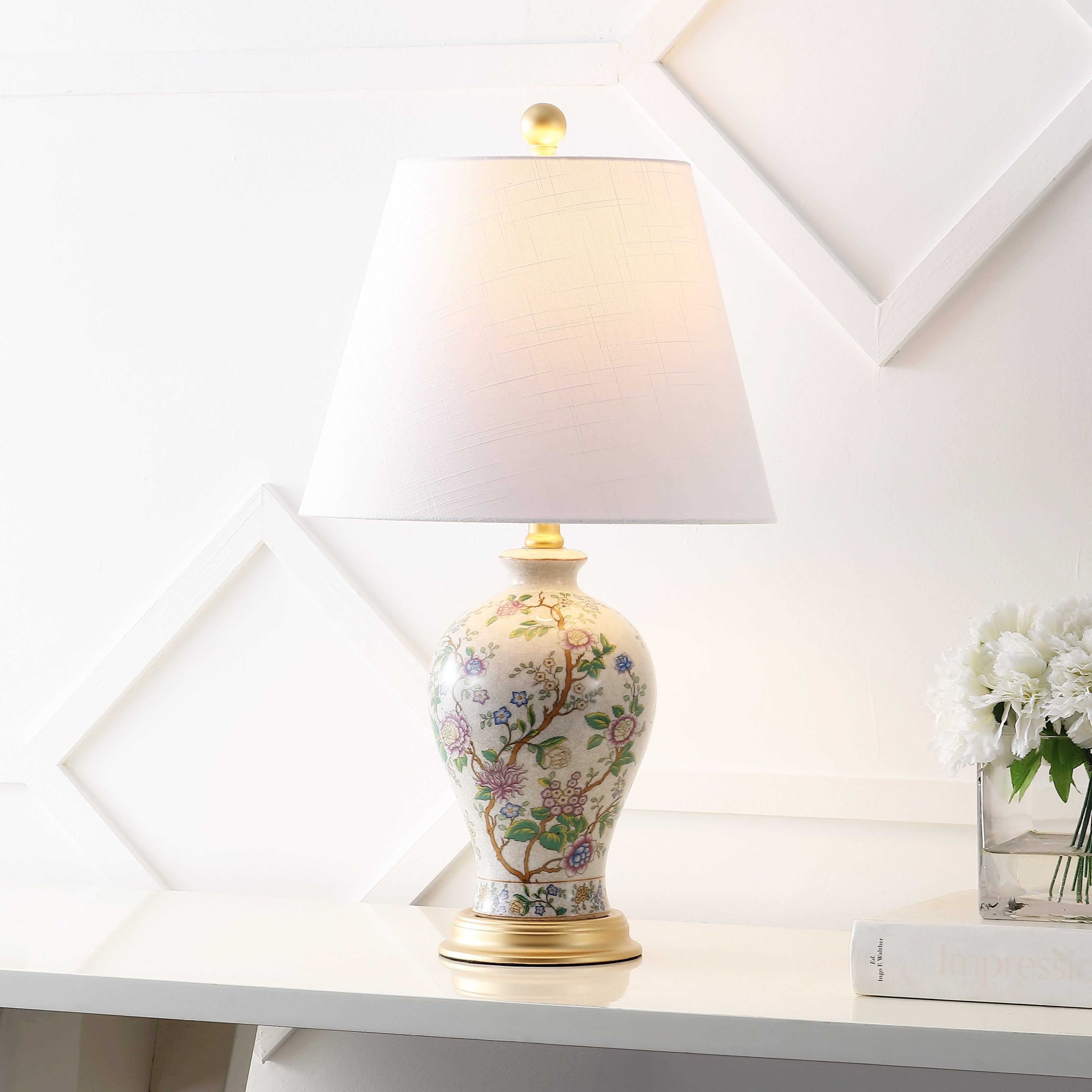 Grace 24 Floral LED Table Lamp, Multi/Brass by JONATHAN Y