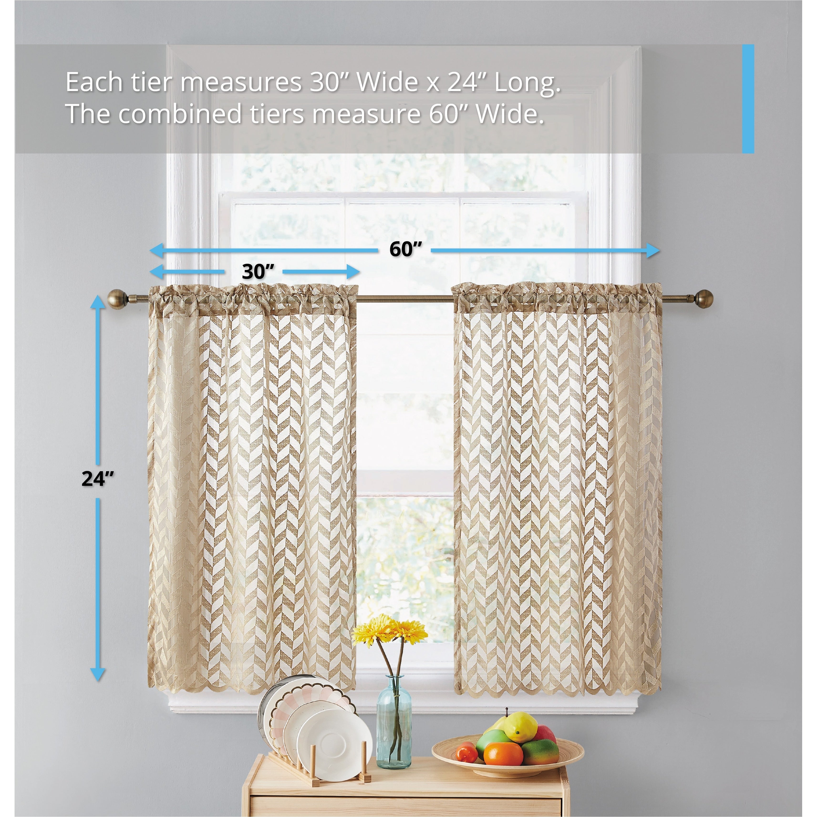 HLC.me Herringbone Lace Sheer Kitchen Cafe Curtain Tiers Swags Valance for Small Windows & Bathroom