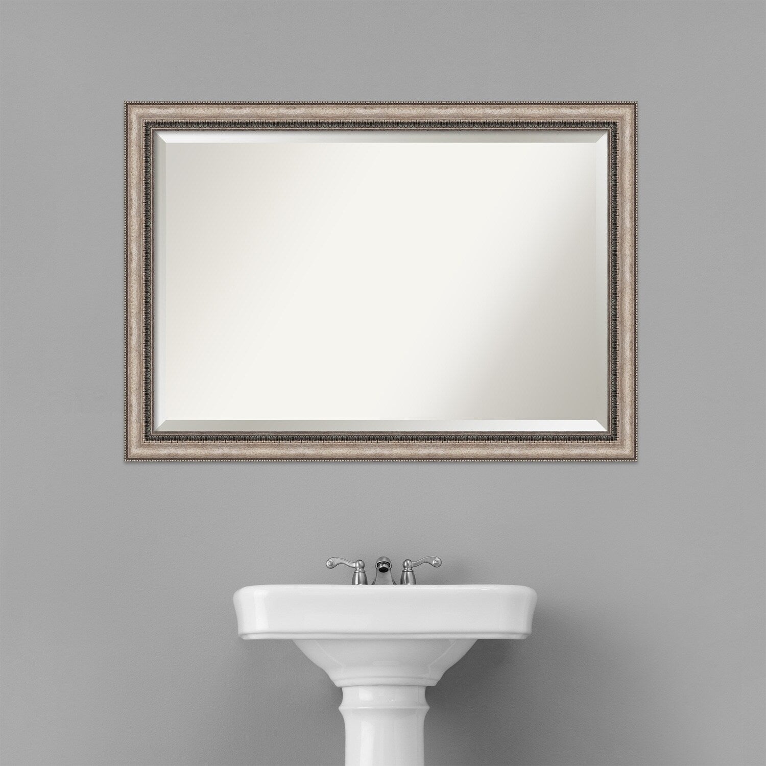 Beveled Bathroom Wall Mirror - Lyla Ornate Silver Frame - Lyla Ornate Silver