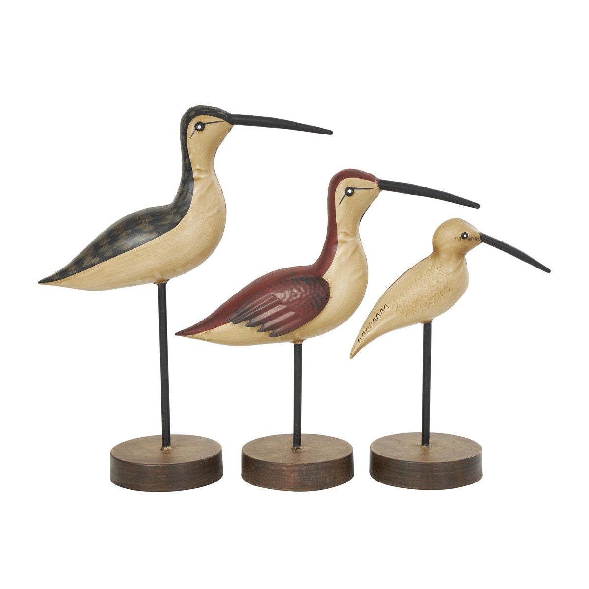 Metal Bird Decorative Sculpture with Round Bases - Set of 3 Brown - Roche River Decor