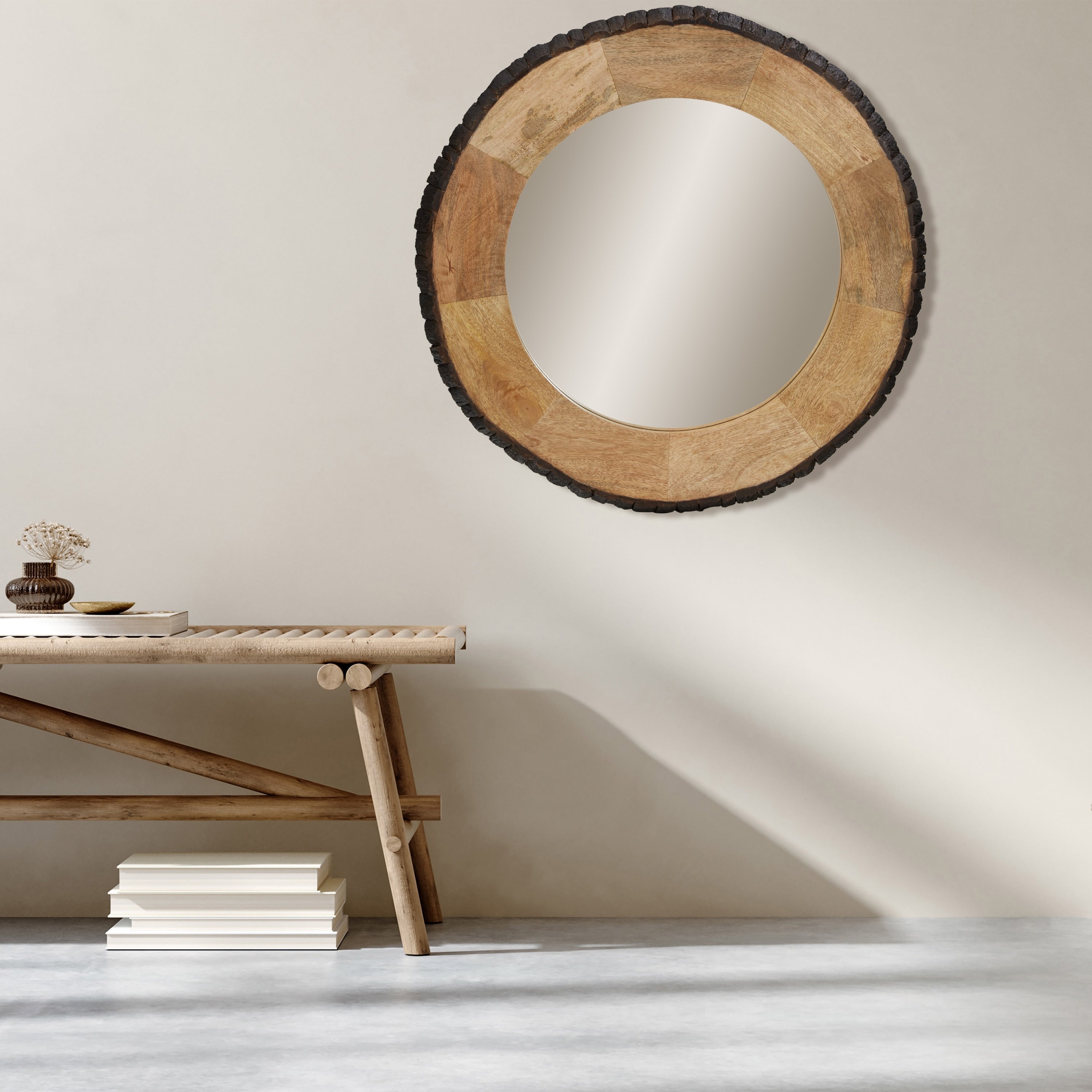 Meredith Round Live Edge Wood Wall Mirror by River of Goods - 30.5 x 1 x 30.5