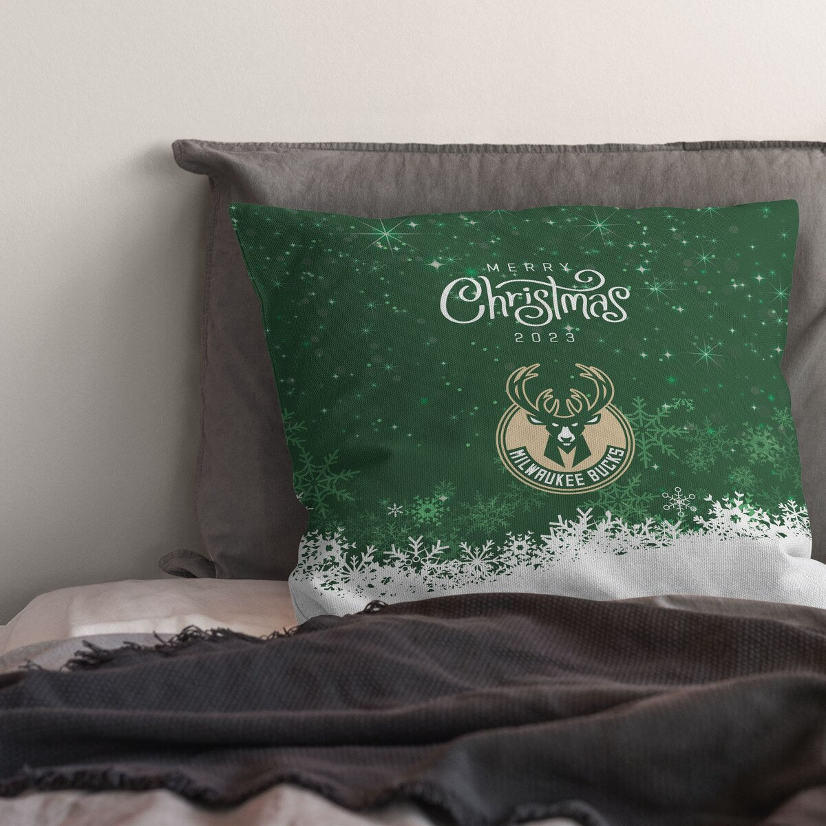 NBA Christmas 2023 Bucks Printed Throw Pillow - Green