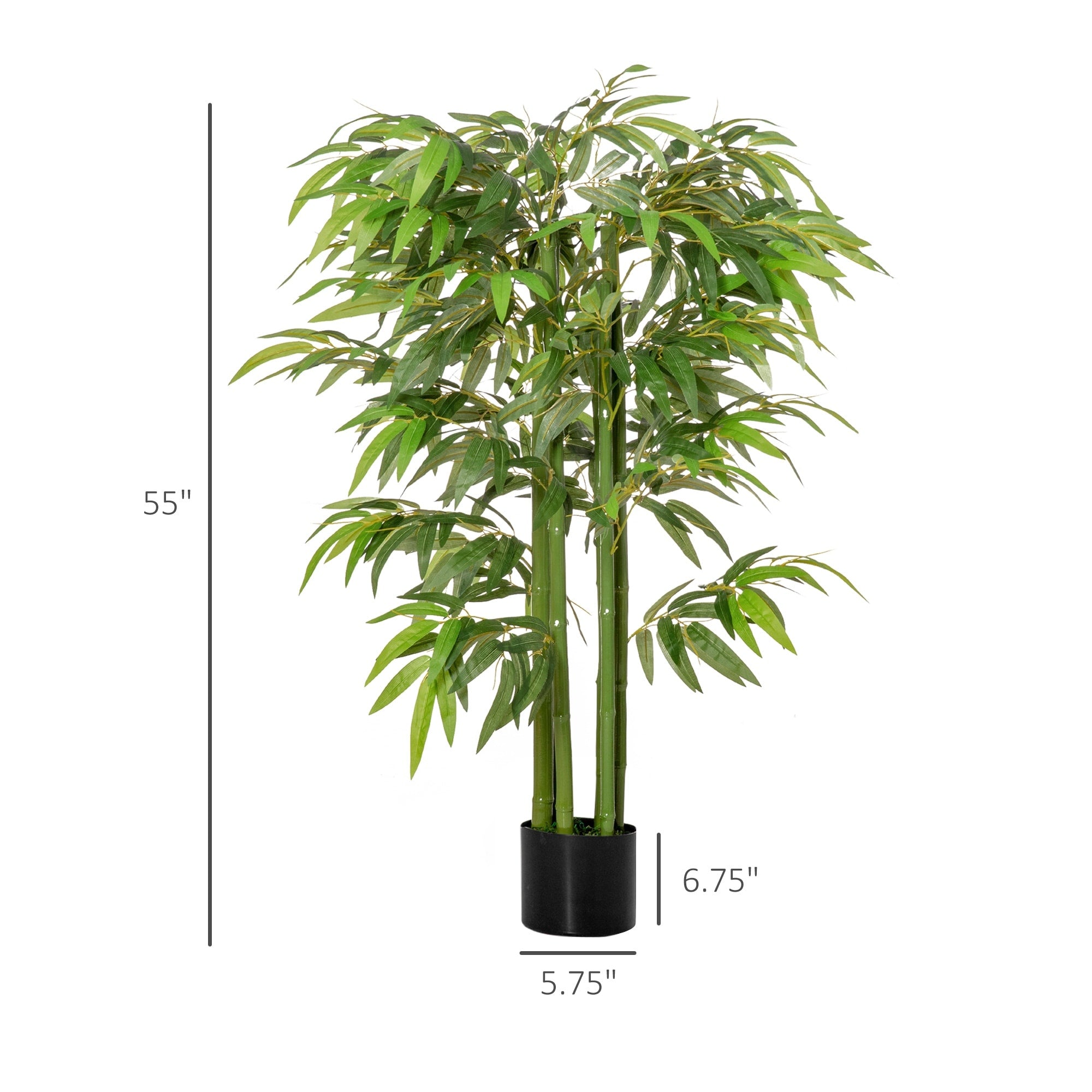 HOMCOM 4.5FT Artificial Bamboo Tree Faux Decorative Plant in Nursery Pot for Indoor Outdoor Décor - 6.75 x 6.75 x 55