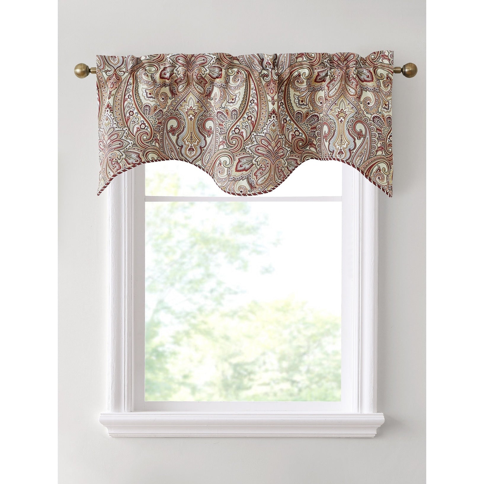 HLC.me Paris Paisley Decorative Rod Pocket Short Scalloped Curtain Valance, Single Valance