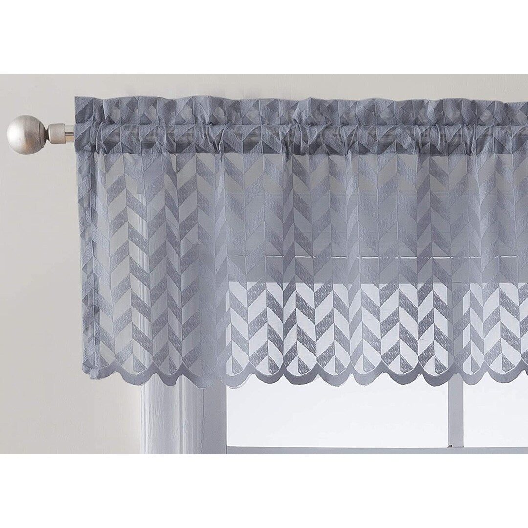 HLC.me Herringbone Lace Sheer Kitchen Cafe Curtain Tiers Swags Valance for Small Windows & Bathroom