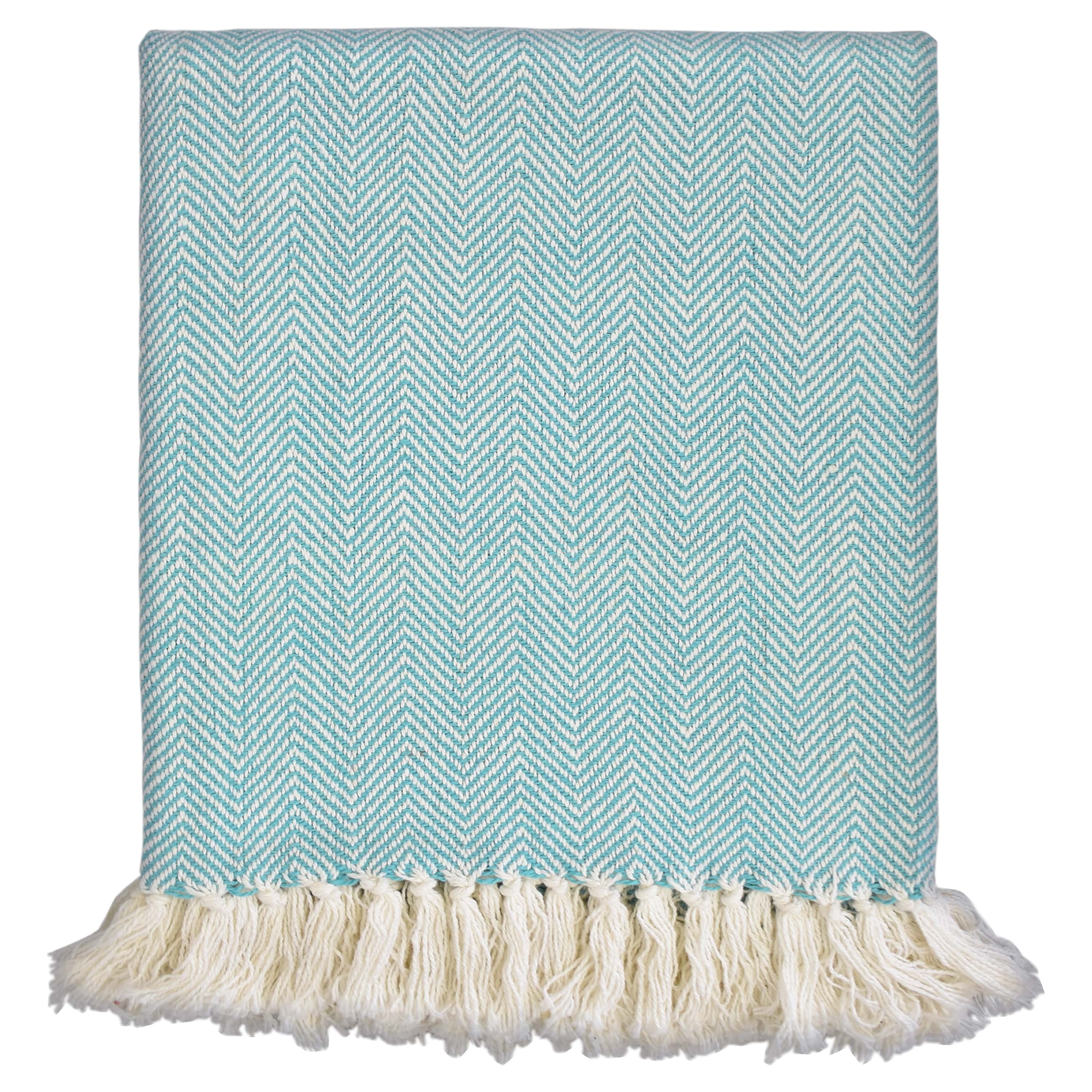 Fabstyles Herringbone Stripe Cotton Throw Blanket With Fringes