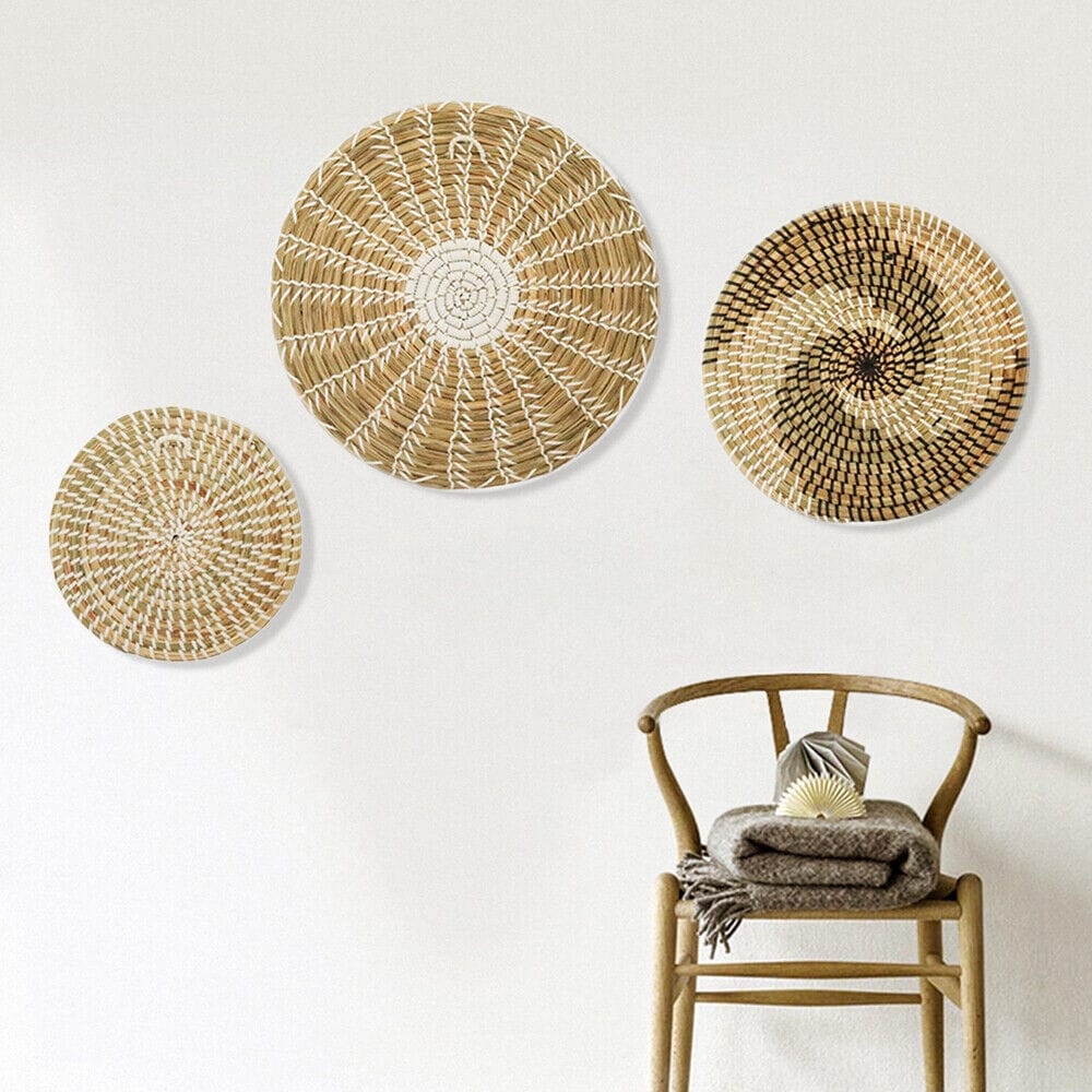 Handmade Boho Wall Decor Set of 3 Decorative Woven Basket