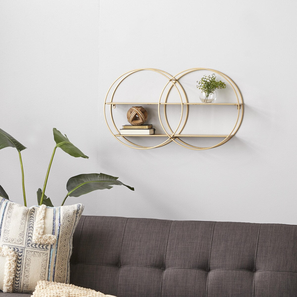 Metal Round 2 Shelves Wall Shelf - Gold - CosmoLiving by Cosmopolitan