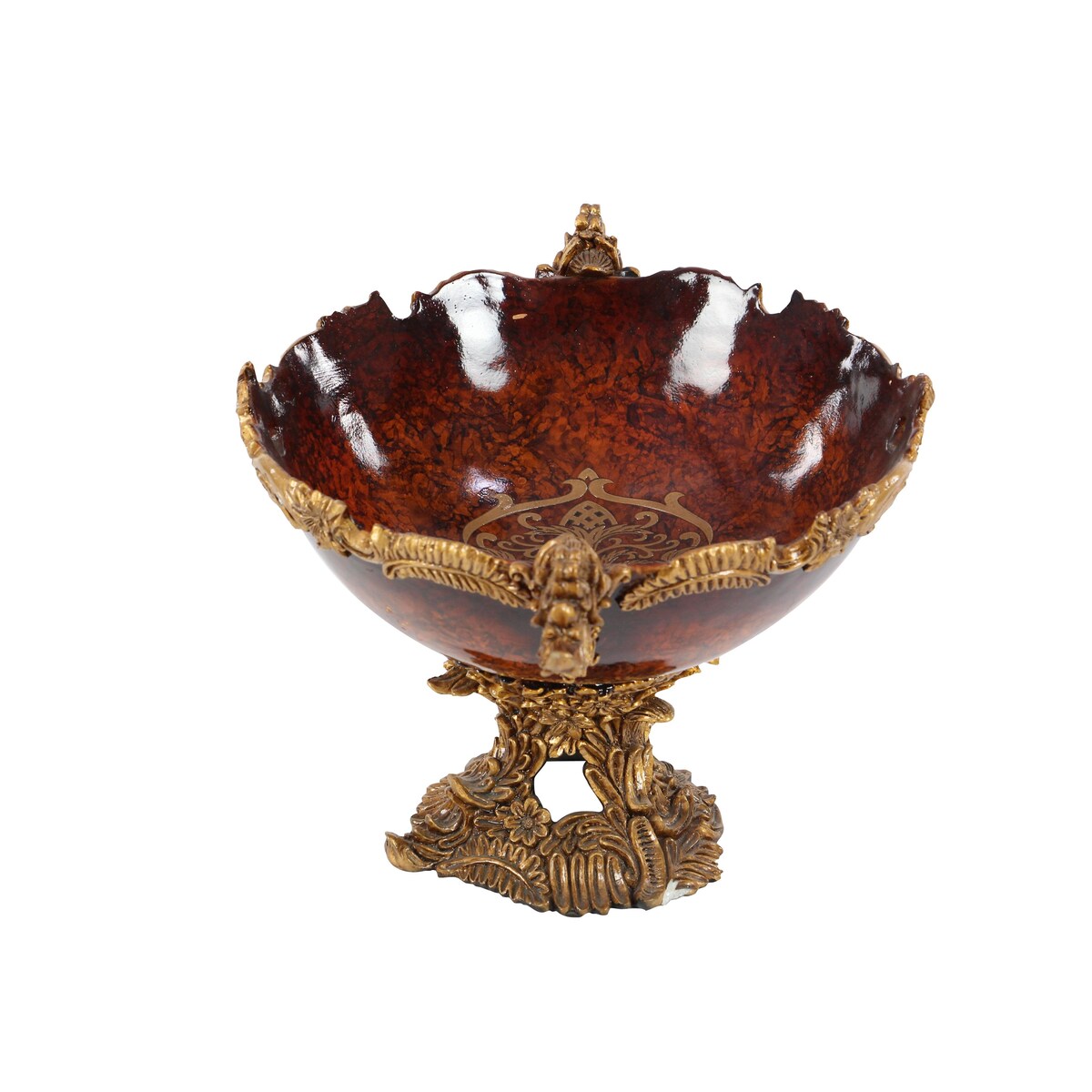 Polystone Leaf Intricately Carved Arabesque Decorative Decorative Bowl - Gold - Roche River Decor