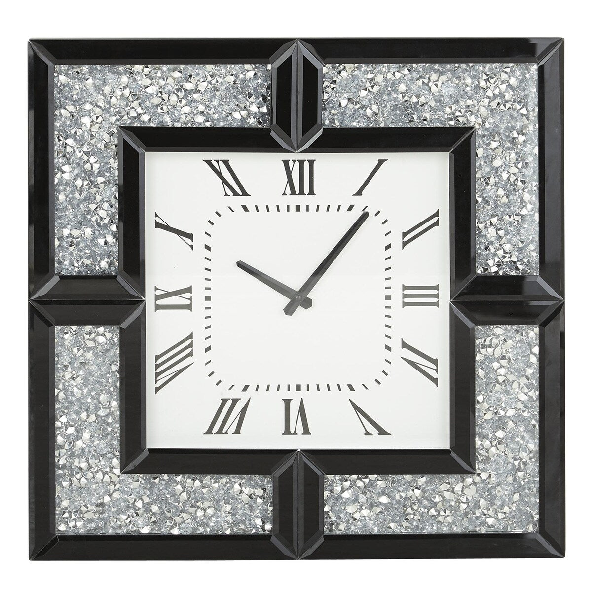 Glass Mirrored Decorative Wall Clock with Floating Crystals - Black - Roche River Decor