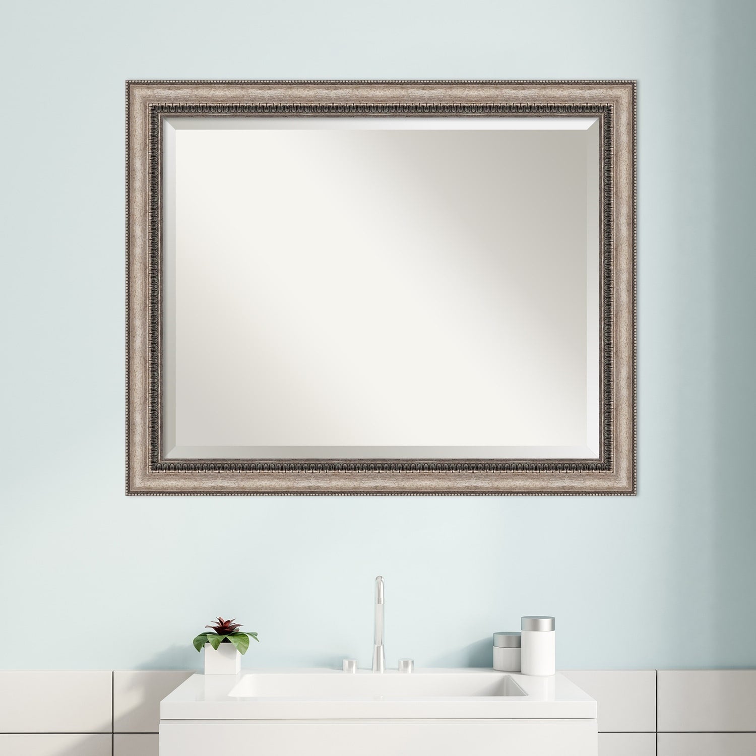 Beveled Bathroom Wall Mirror - Lyla Ornate Silver Frame - Lyla Ornate Silver