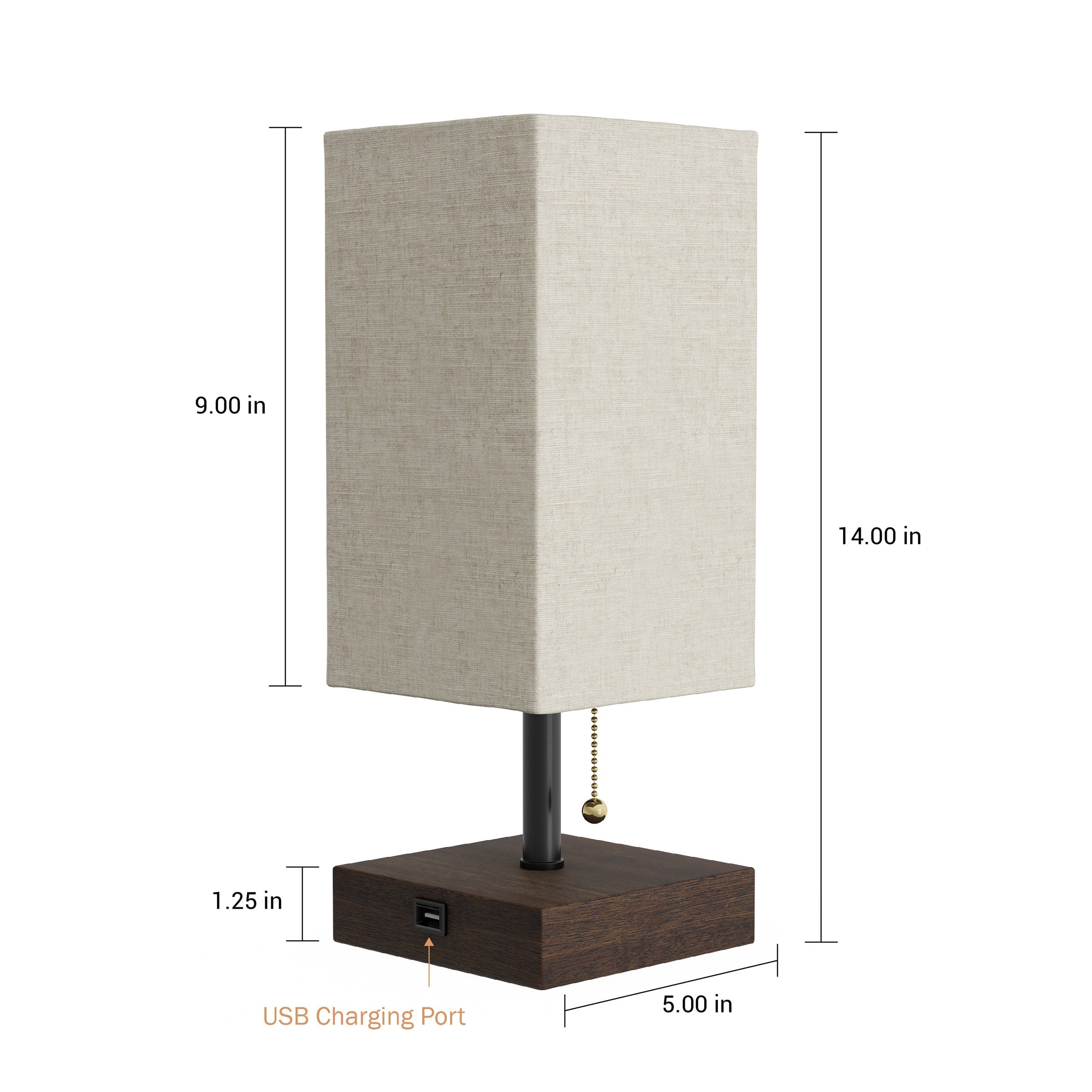 Lavish Home Rectangle Bedside Desk lamp with Charging outlet and USB - (L) 5 x (W) 5 x (H) 14