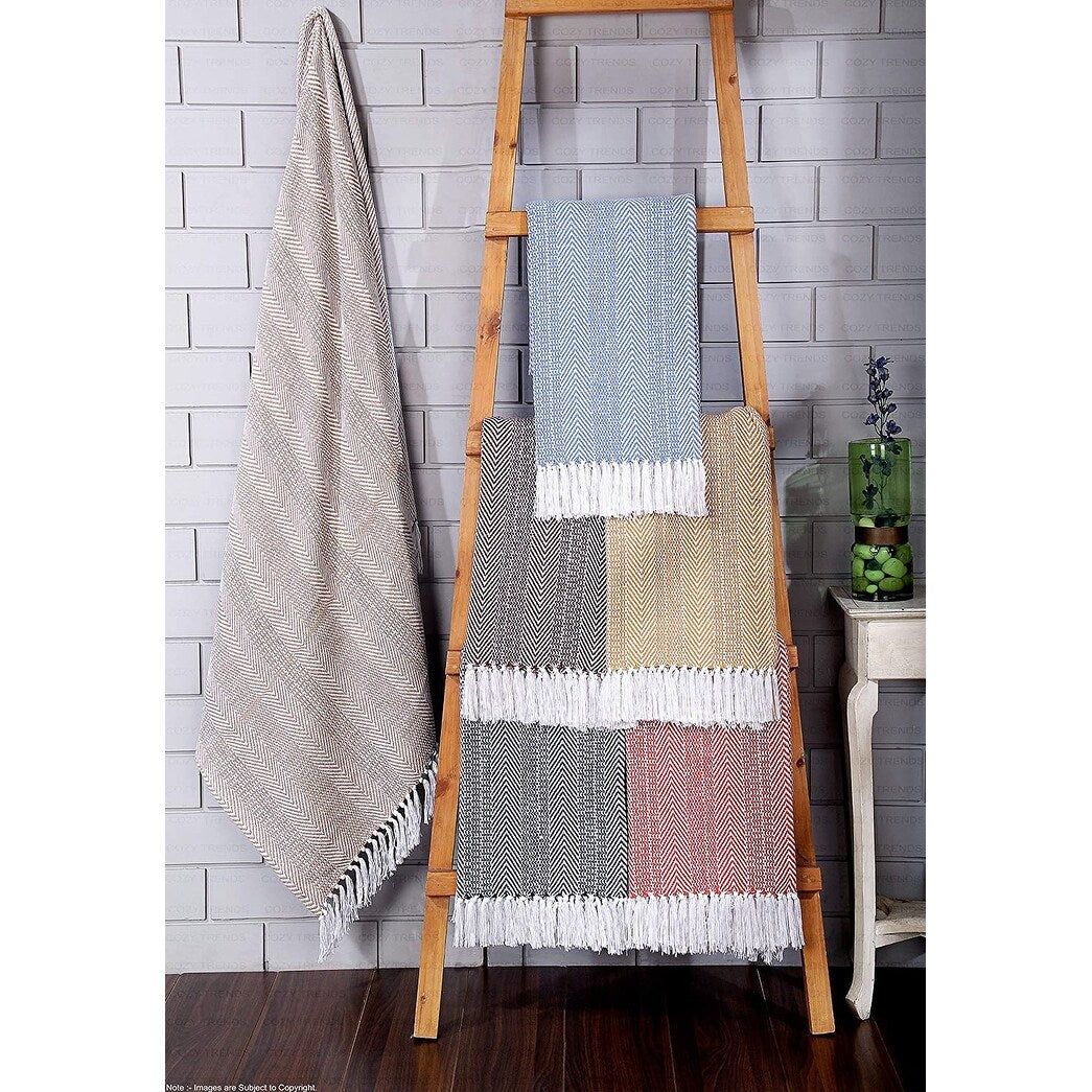 Handwoven Luxurious Cotton Sofa Couch Bed Throw Blankets All Season - Set of 2 (50''x60'')