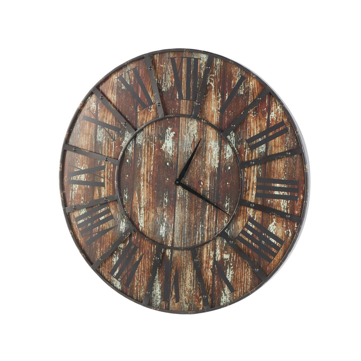 Wooden Decorative Wall Clock with Black Accents - Brown - Roche River Decor