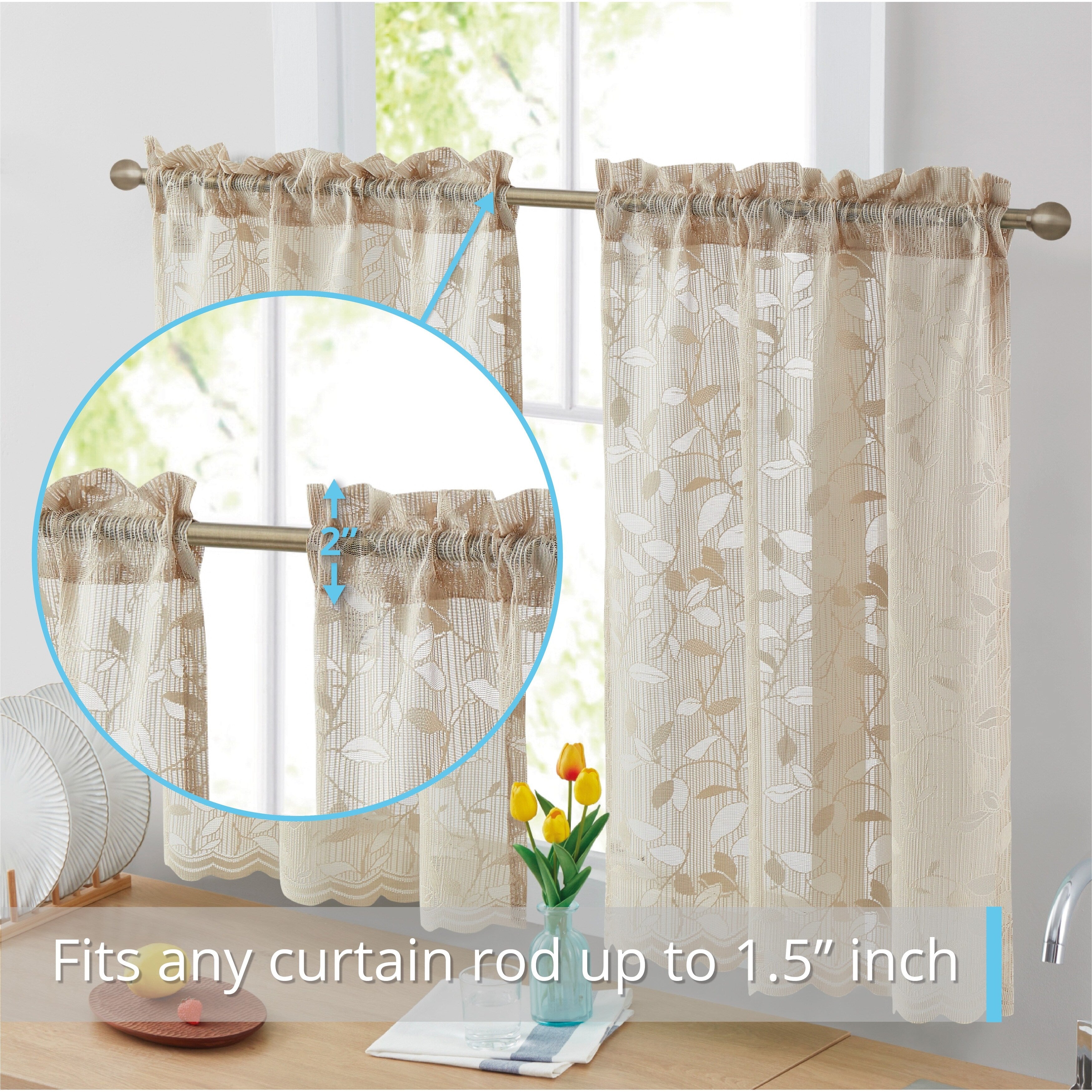 HLC.me Joyce Lace Sheer Kitchen Cafe Curtain Tiers for Small Windows, Kitchen & Bathroom