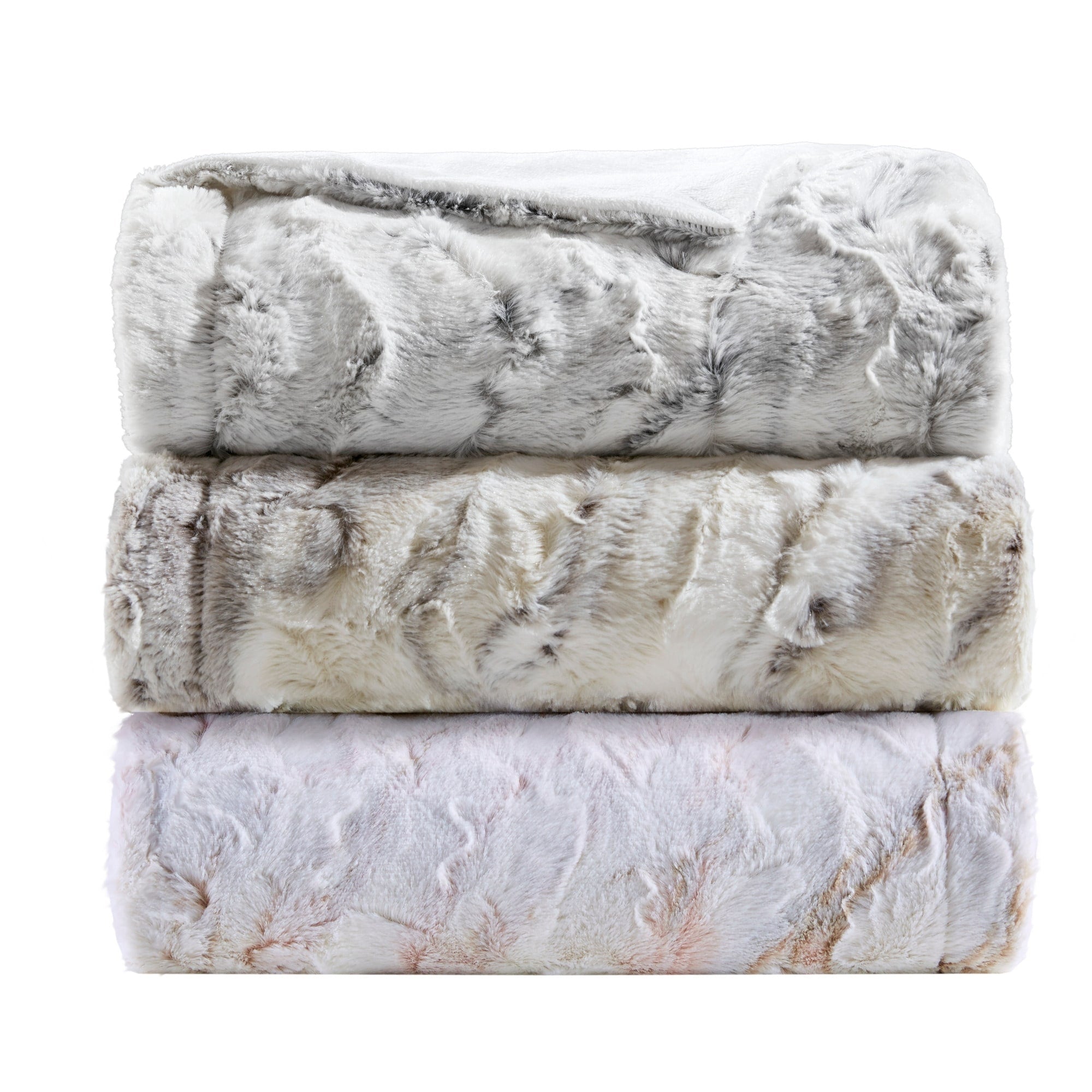 Madison Park Aina Oversized Faux Fur Marble Printed Knitted Throw