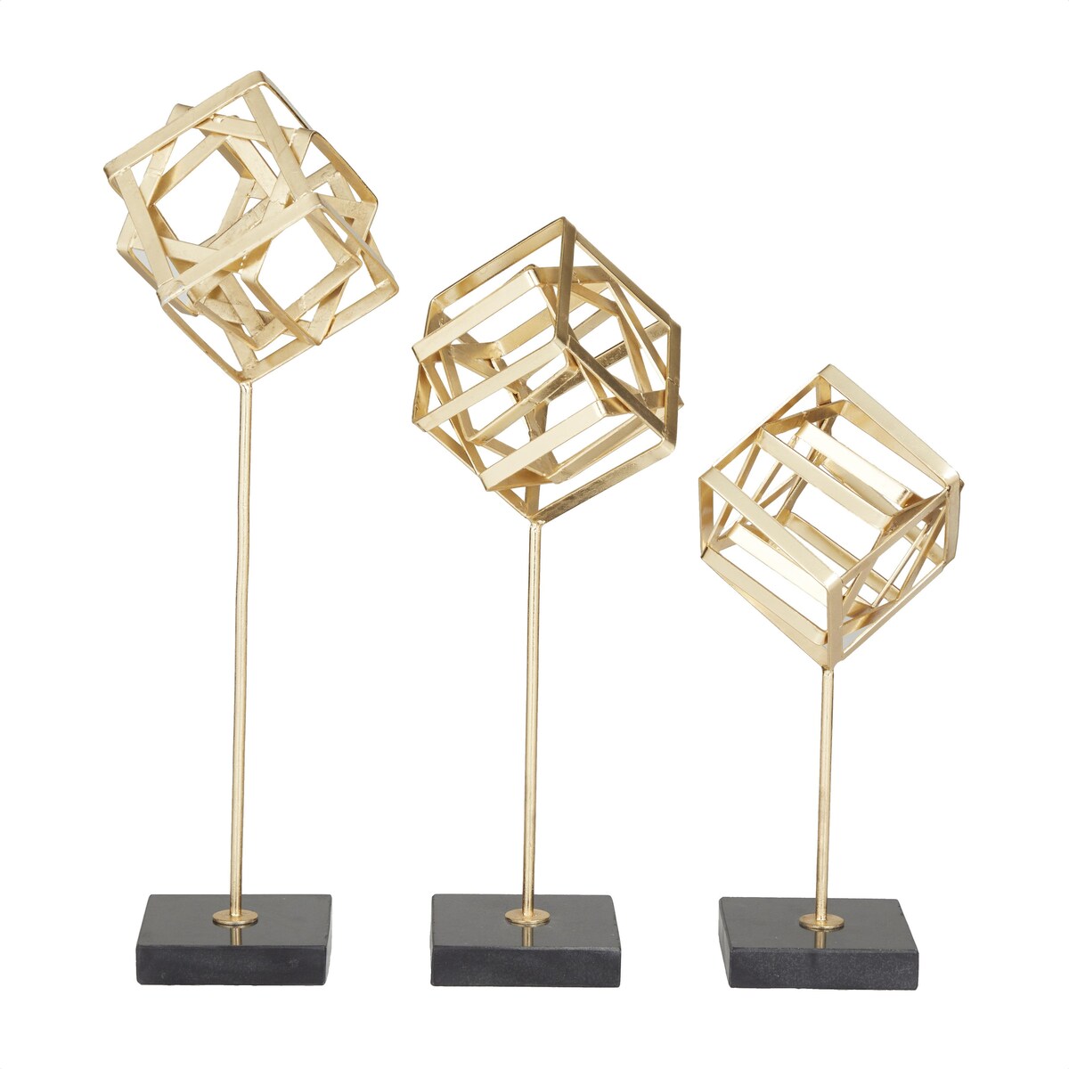 Marble Geometric Decorative Sculpture with Marble Base - Set of 3 Gold - CosmoLiving by Cosmopolitan