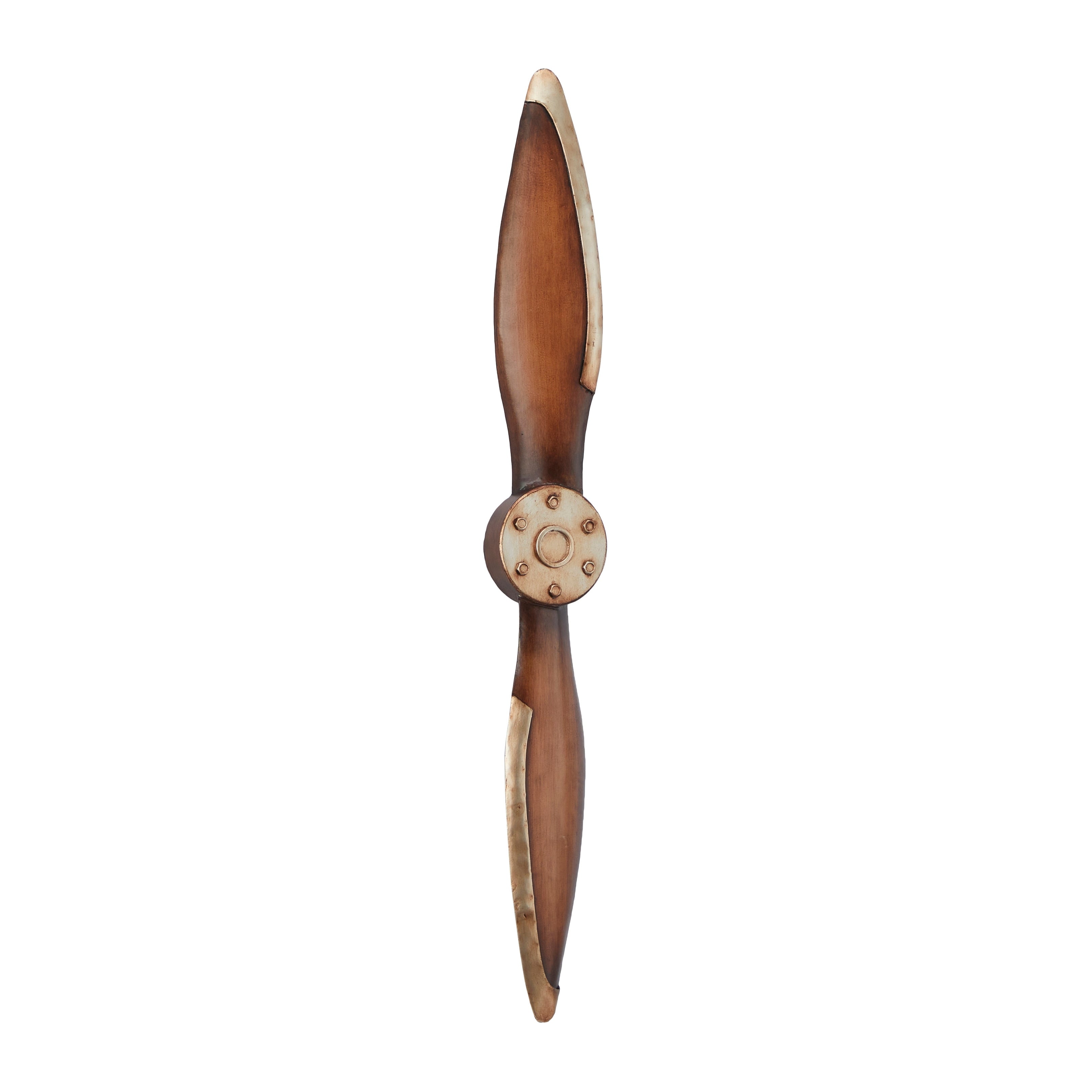 Vintage Brown Metal 2 Blade Airplane Propeller Wall Decor with Aviation Detailing