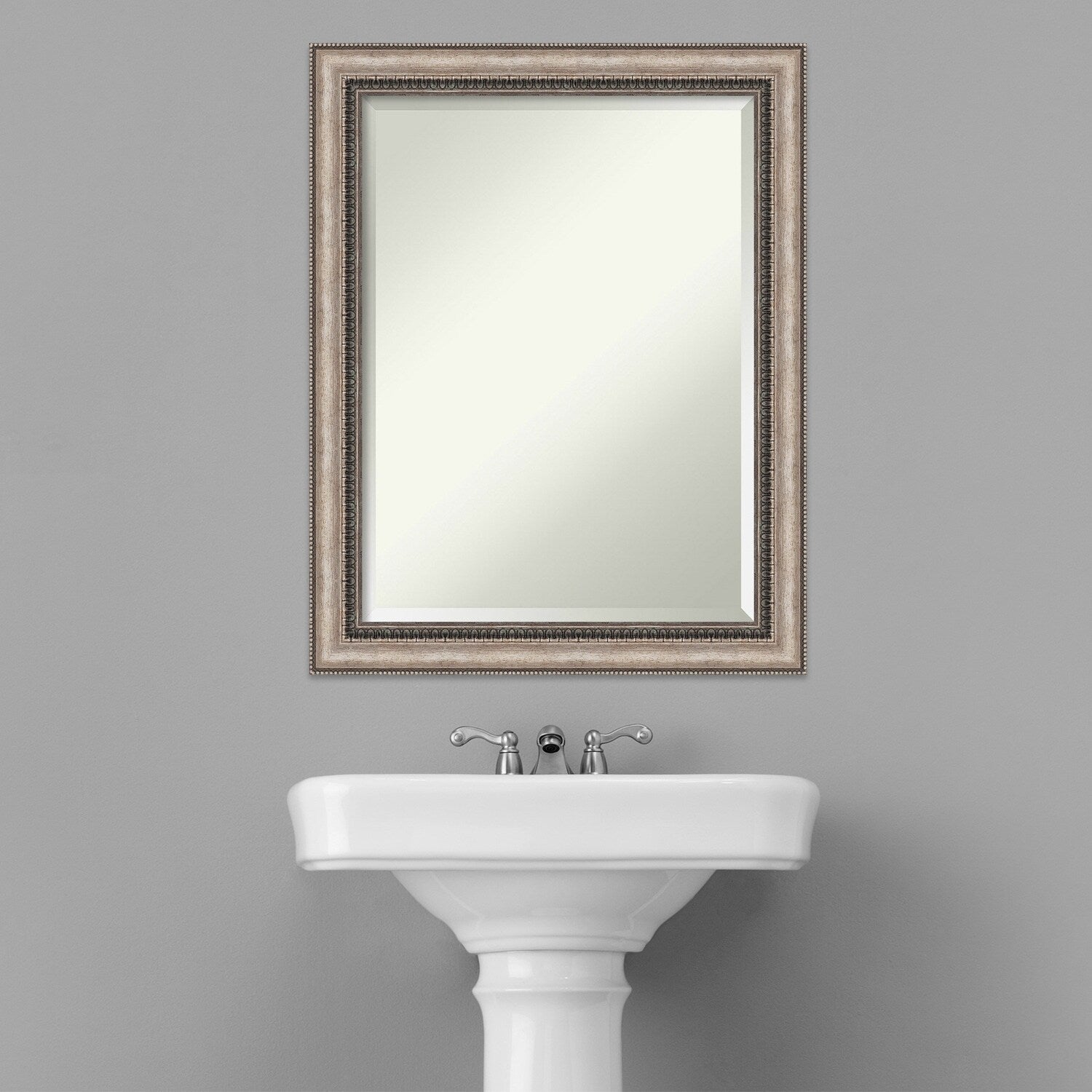 Beveled Bathroom Wall Mirror - Lyla Ornate Silver Frame - Lyla Ornate Silver