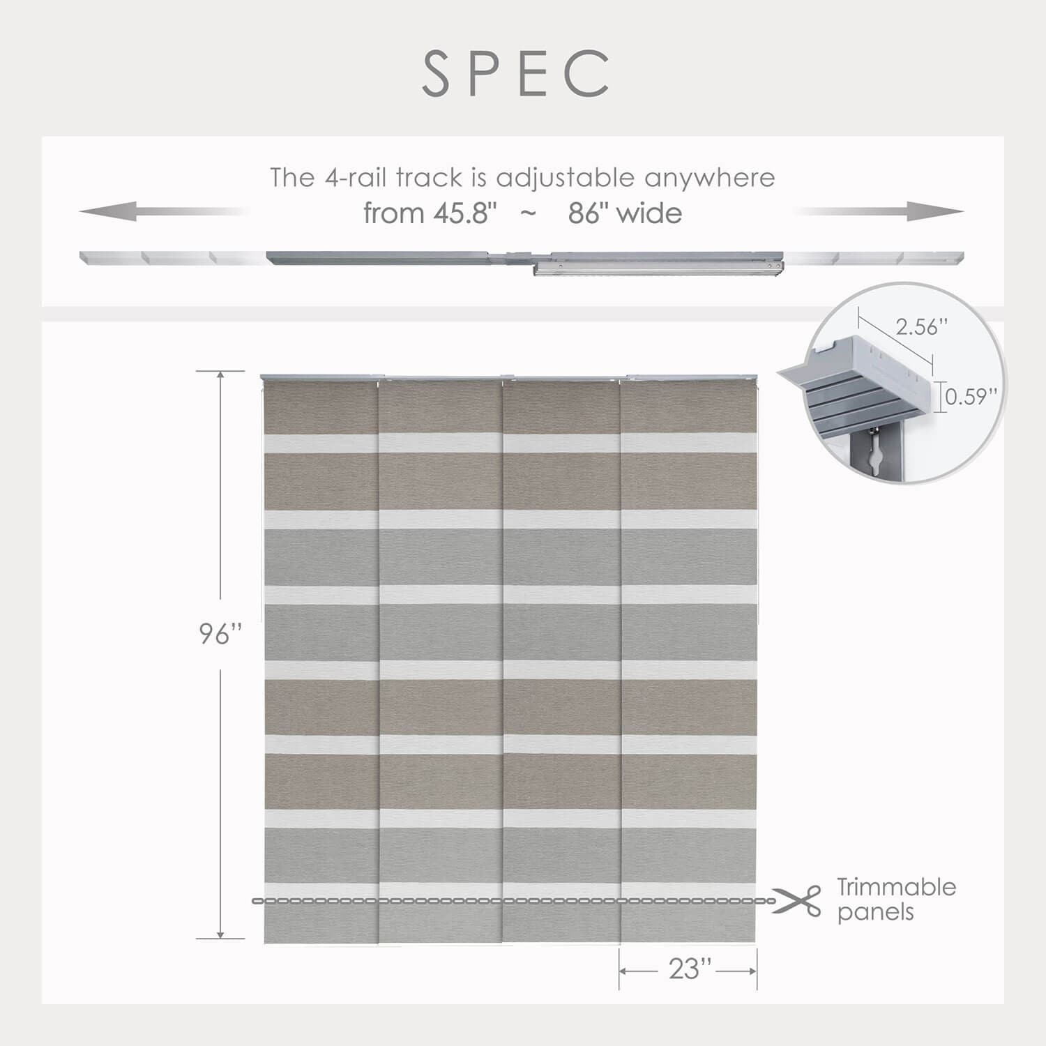 GoDear Design Adjustable Sliding Panel Track Blinds, Vertical Blinds, Classic, 45.8- 86 W x 96 L