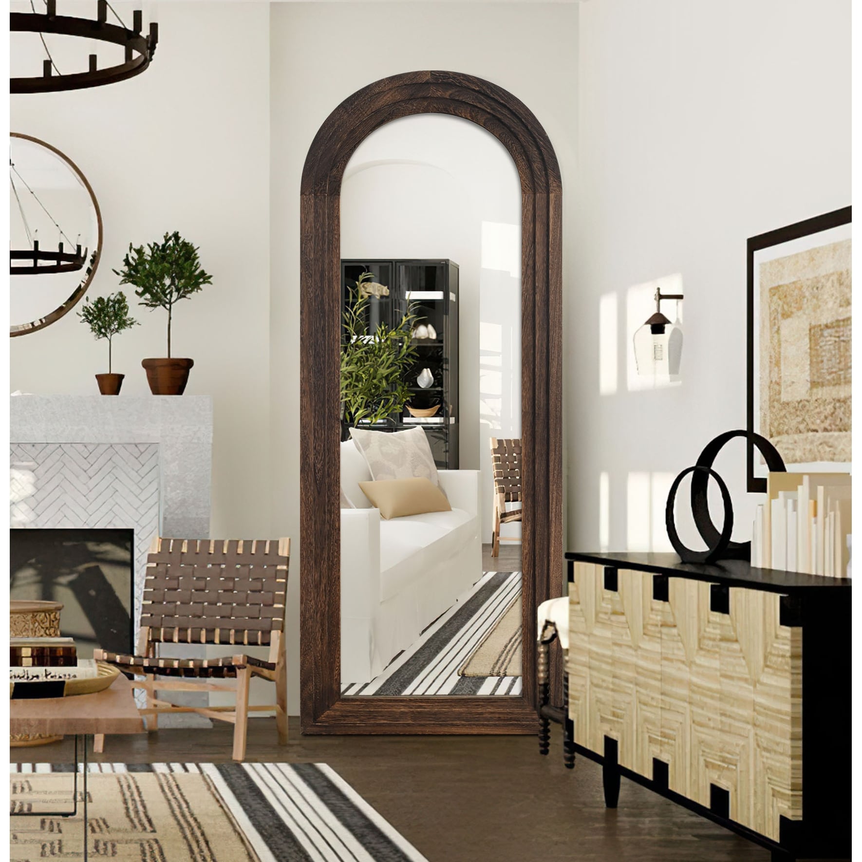 Wooden Frame Ladder-Style Wall Mirror - 64*21