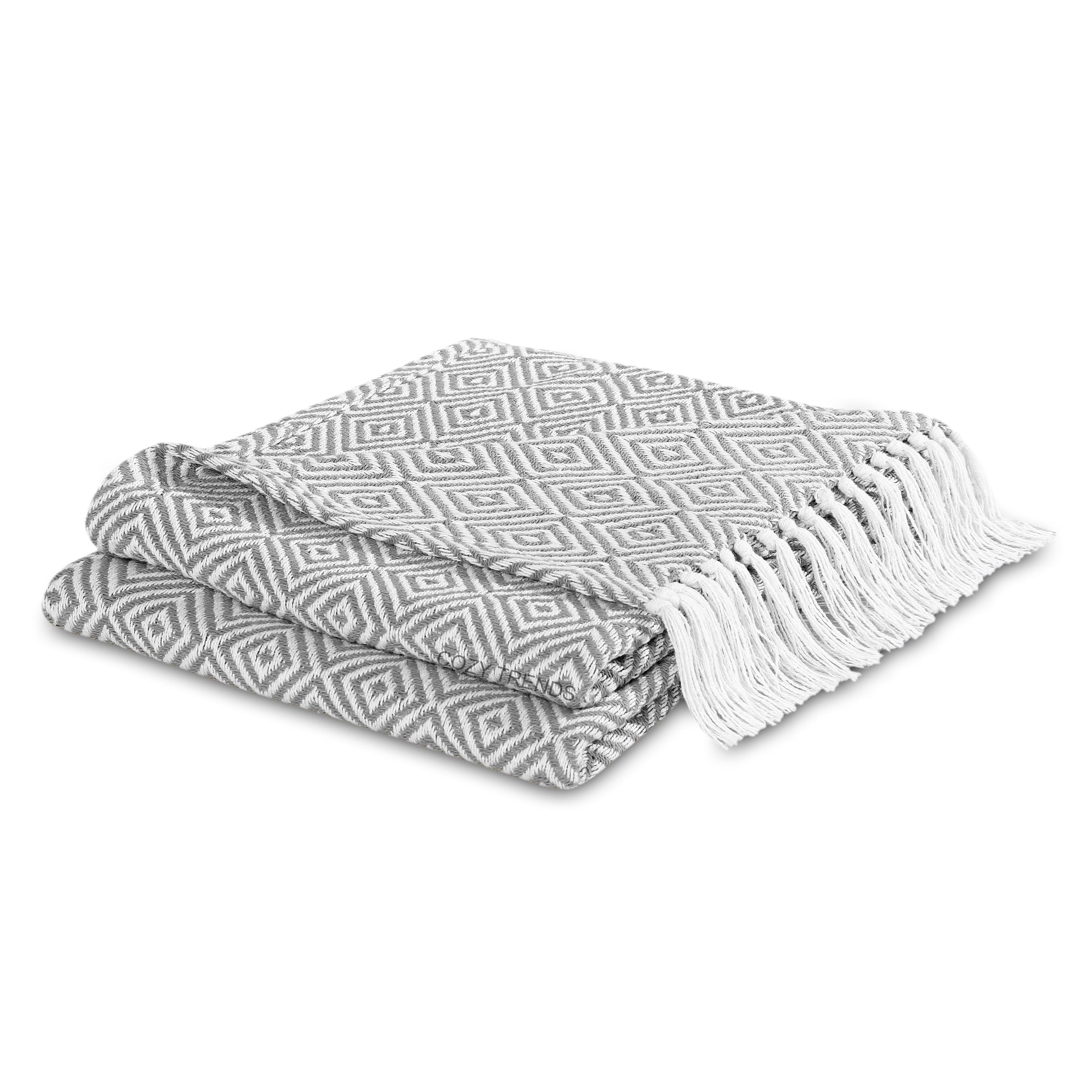 Handwoven Luxurious Cotton Sofa Couch Bed Throw Blankets All Season - Set of 2 (50''x60'')