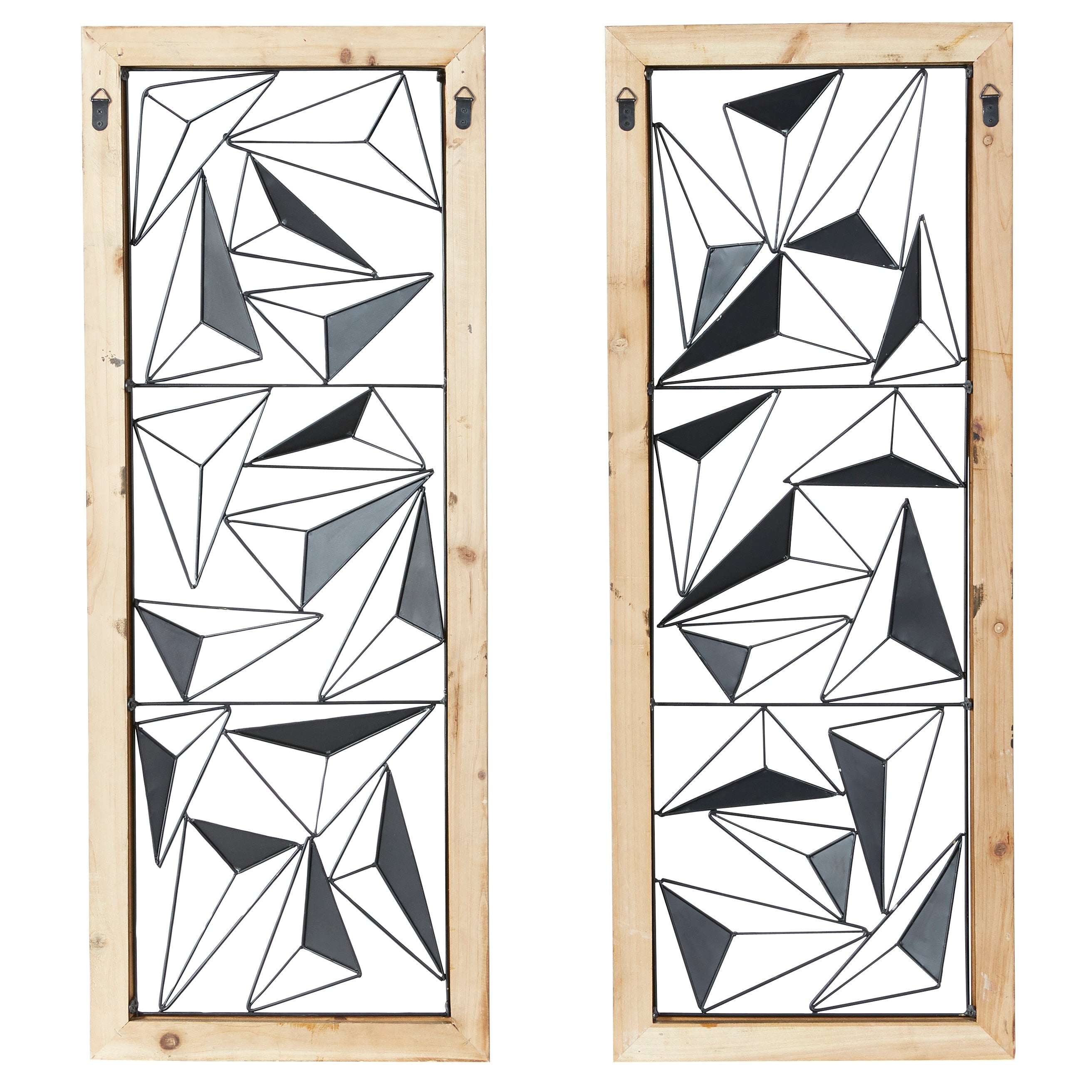 Black Metal Geometric Home Wall Decor with Wood Frame (Set of 2)