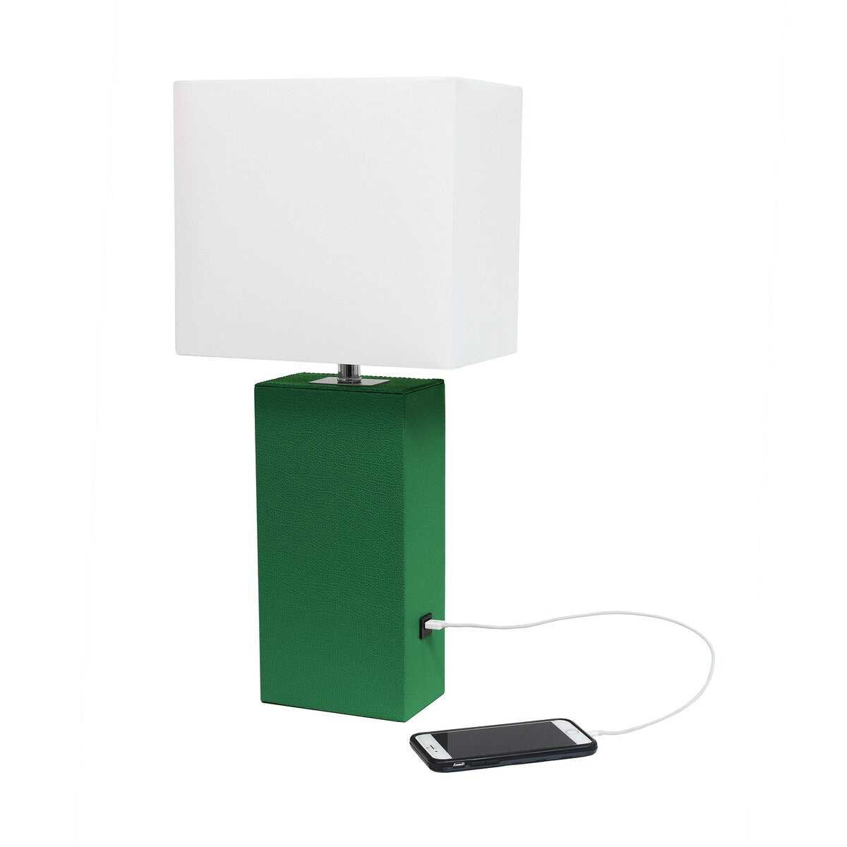 Elegant Designs 21 Modern Leather Wrapped Table Lamp with USB Port, With LED Bulb